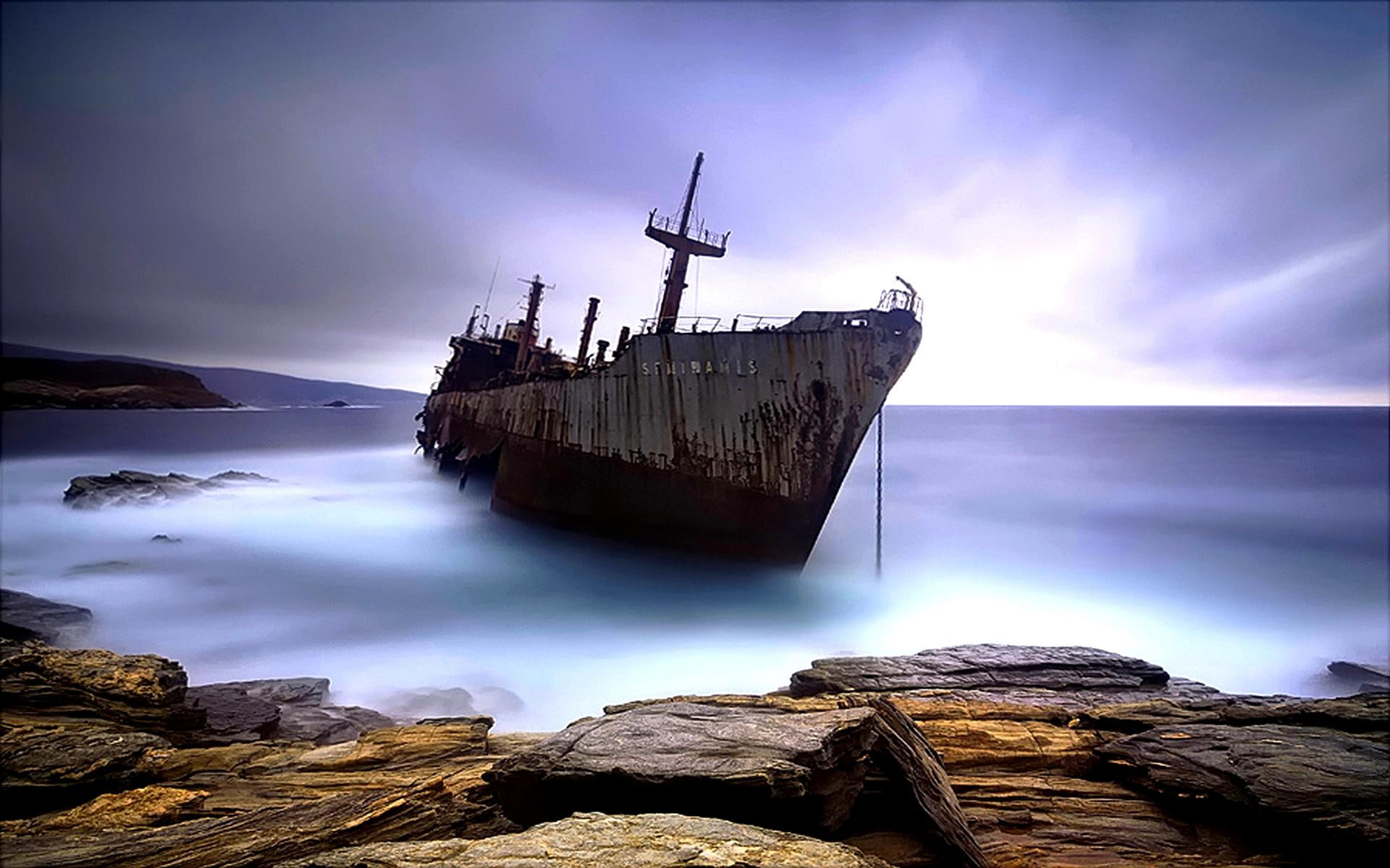 abandoned, rusty, boats, beach, ship, aboned, ocean, 1080P, HD Wallpaper