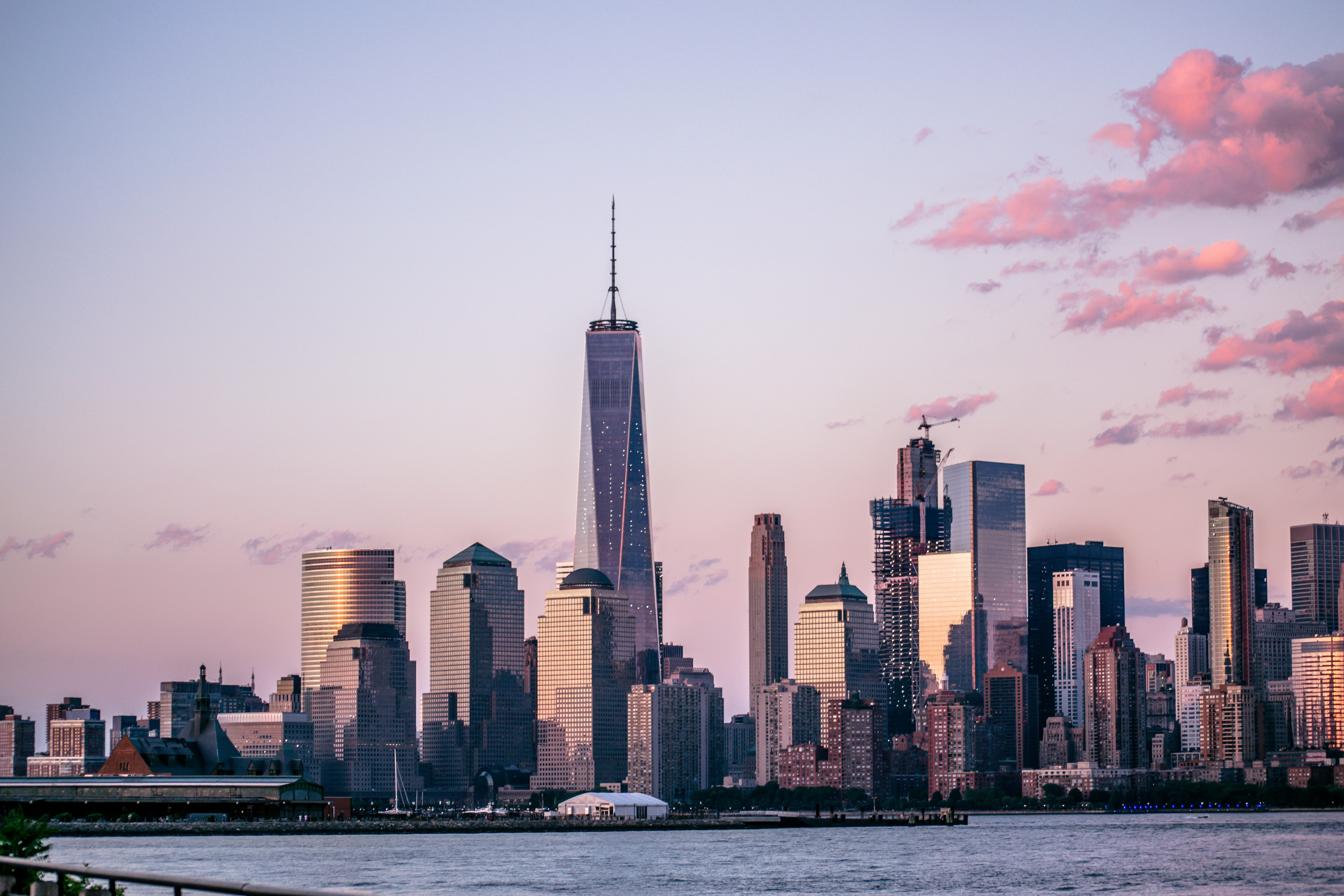 tall - high, new York City, uSA, sky, Landmark, hudson River, skyscraper, building, modern, urban Scene, freedom Tower - New York, financial District, dusk, HD Wallpaper