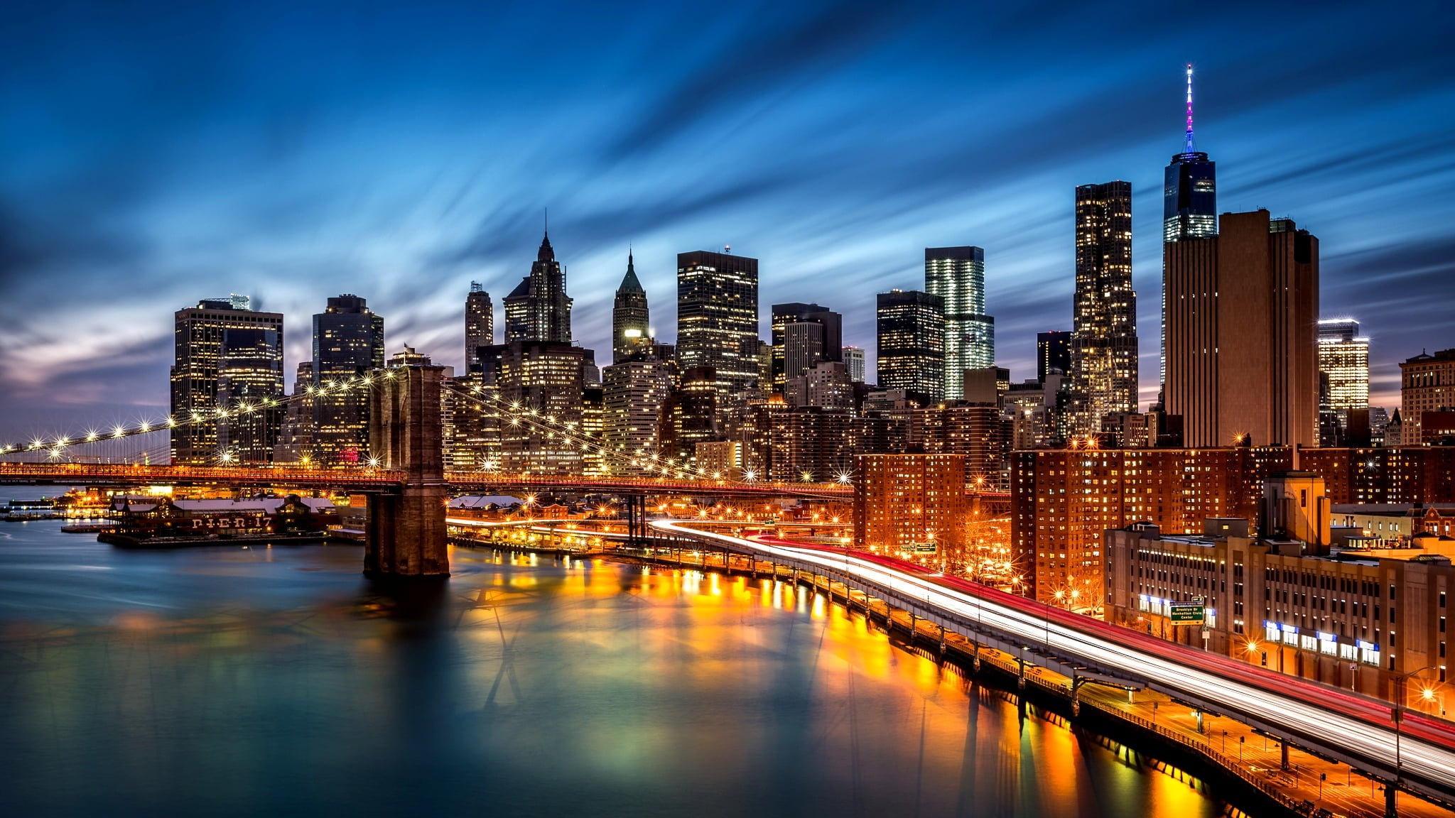 dusk, architecture, tall - high, freedom Tower - New York, backlight, rise, connection, the Americas, high, sunset, travel Destinations, USA, lights, cityscape, HD Wallpaper
