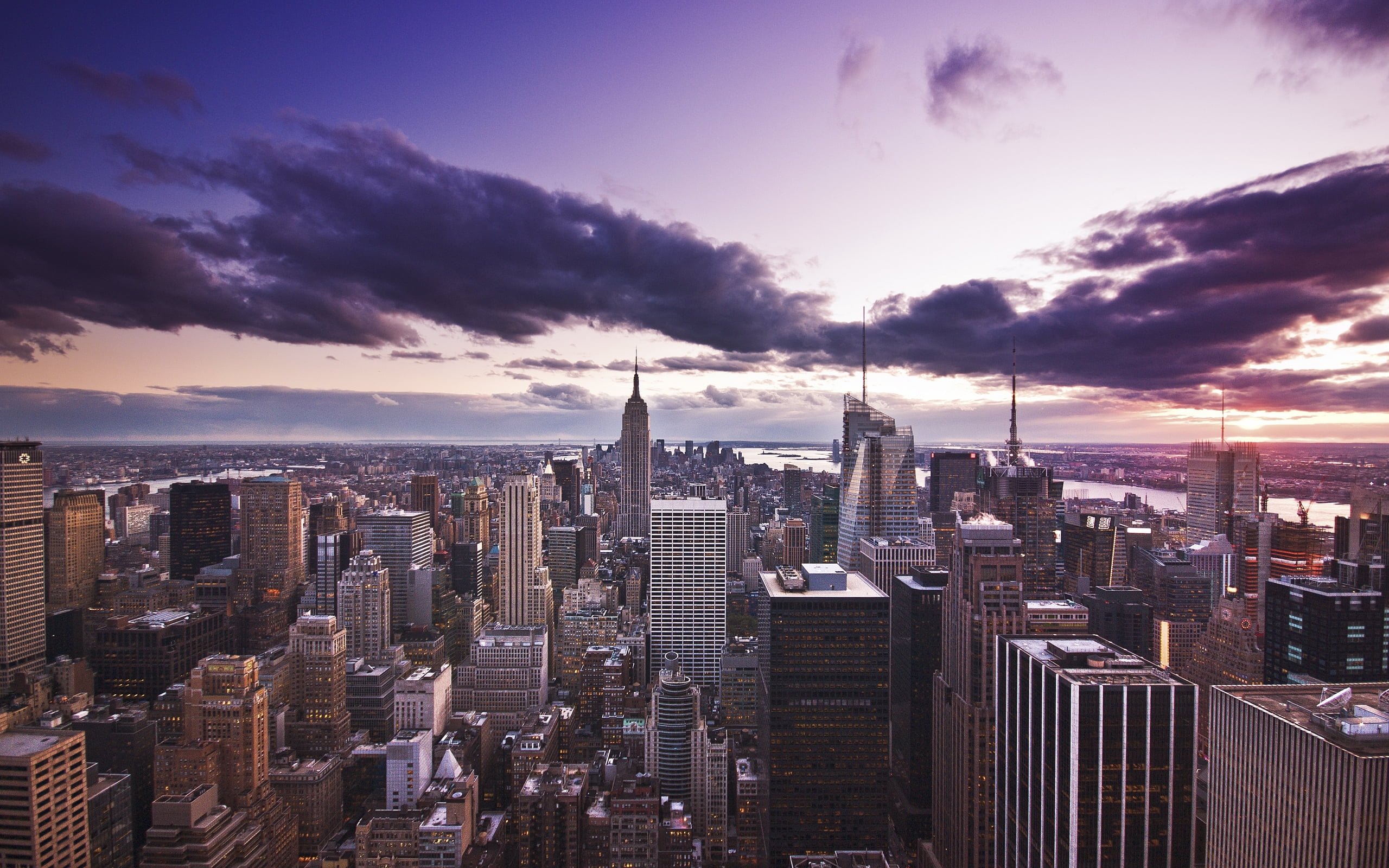 high, dusk, outdoors, lower Manhattan, building, new York usa, photos of cities, buildings, tall - High, white, USA, 2K, spire, panoramic, modern, sunset, HD Wallpaper