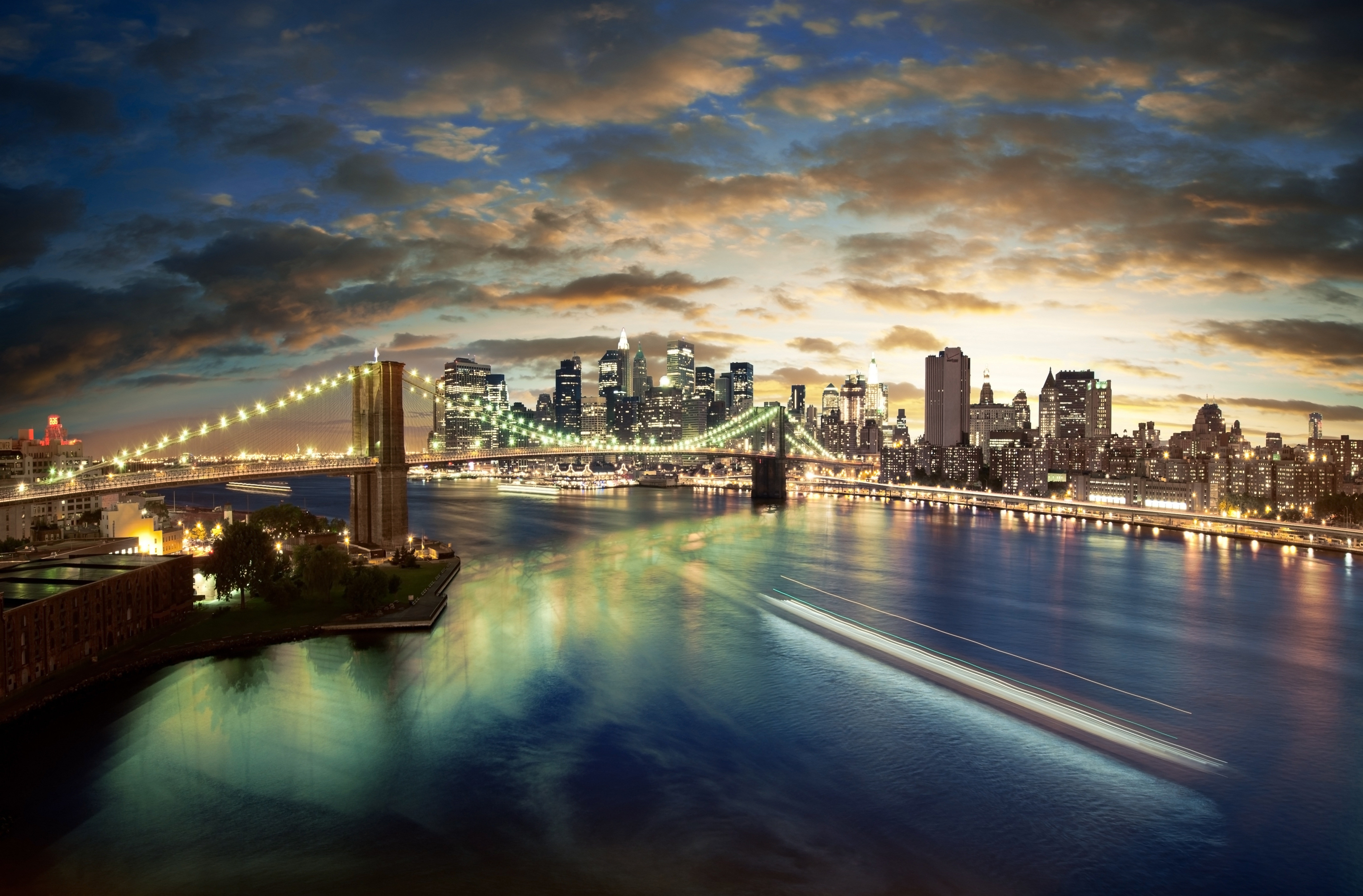 building, skyscraper, business, USA, 8K, illuminated, night, downtown District, brooklyn - New York, tower, sky, manhattan - New York City, office Building, HD Wallpaper