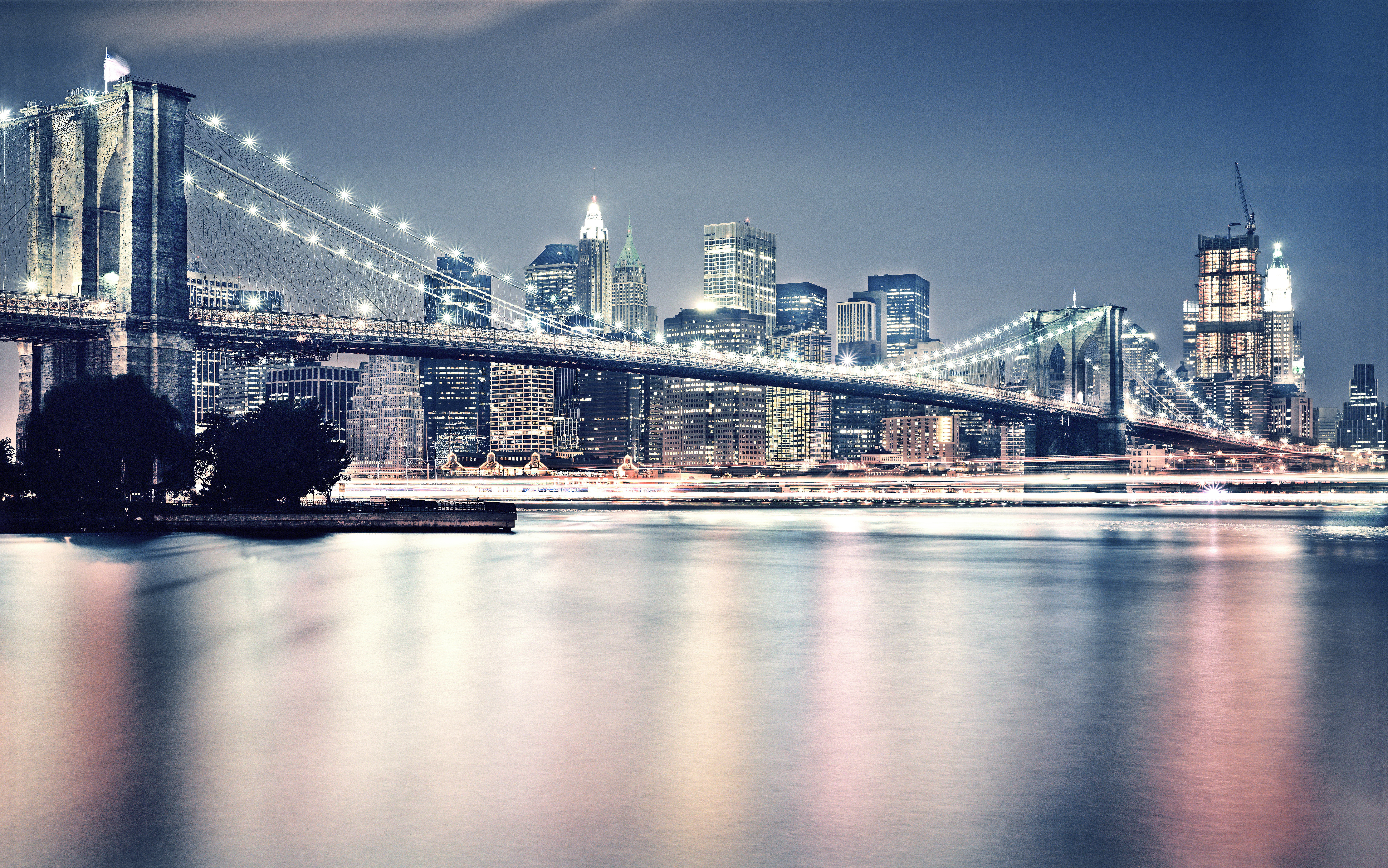 Brooklyn Bridge, city, outdoors, transportation, east River, travel, famous Place, freedom Tower - New York, dusk, waterfront, bridge, world Trade Center - Manhattan, HD Wallpaper