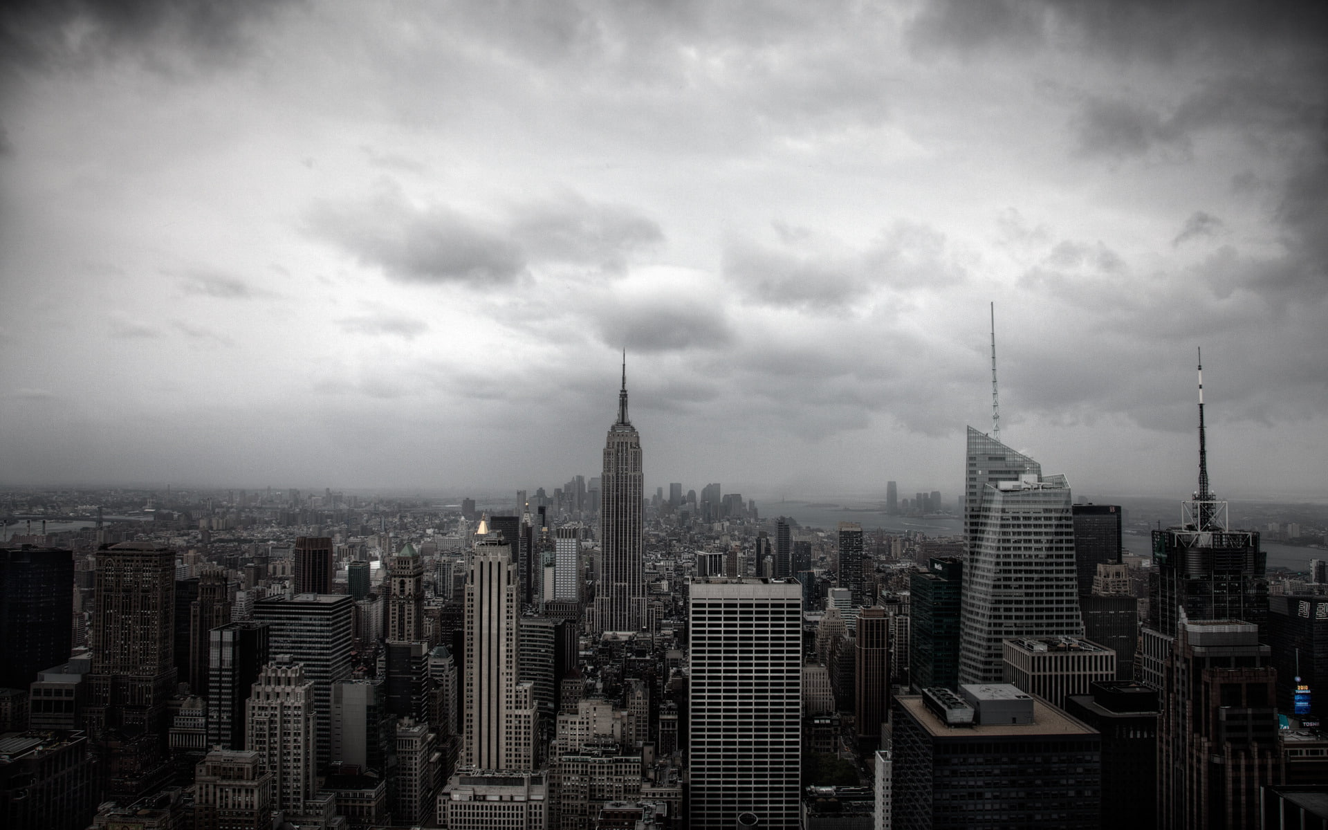 skyscrapers, downtown District, office building exterior, new York State, tower, cloud - Sky, building, sky, famous Place, modern, spire, residential district, HD Wallpaper