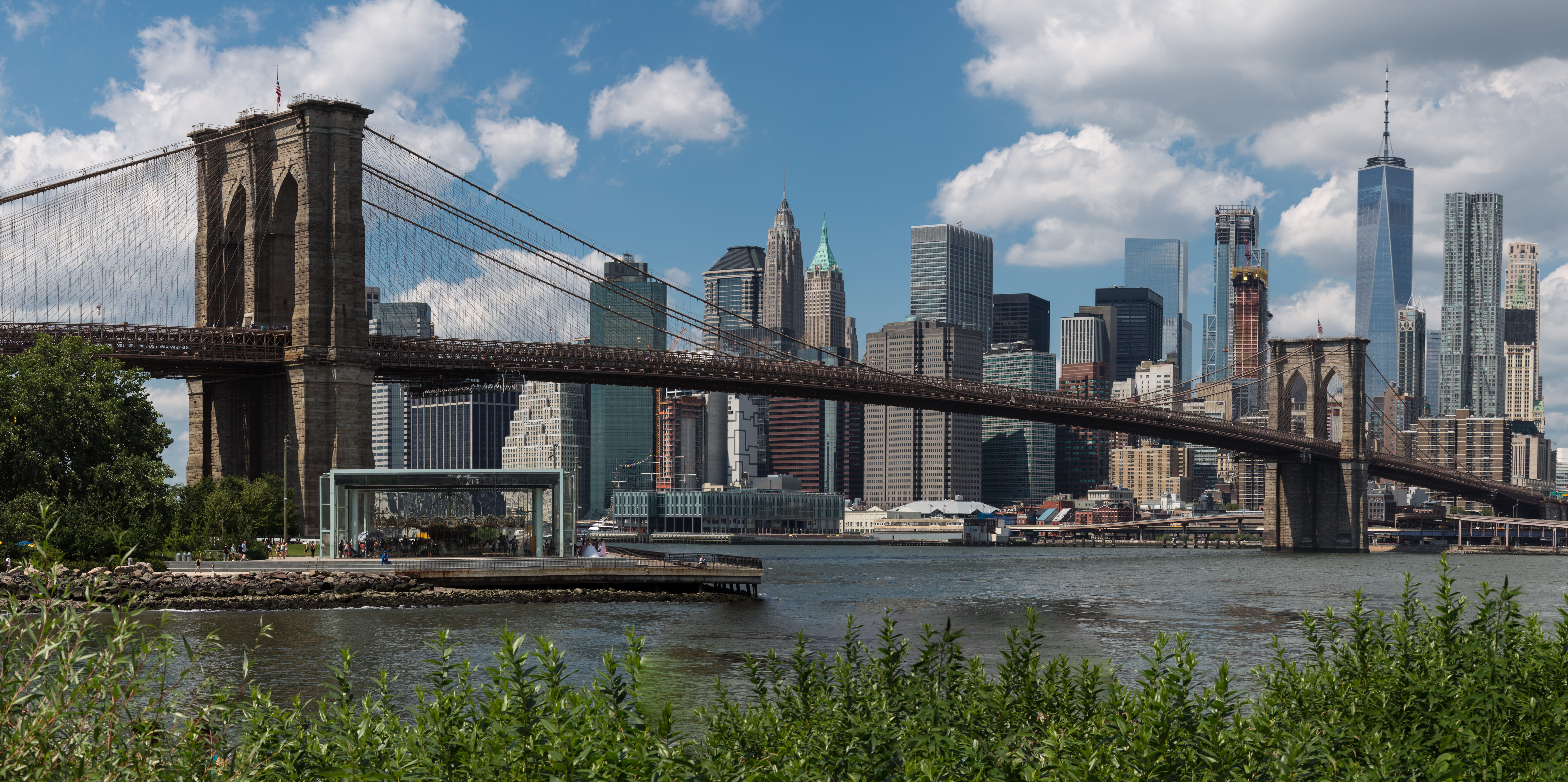modern, cityscape, cloud - sky, bridge - man made structure, united states, new york, river, skyscraper, office building exterior, built structure, no people, HD Wallpaper
