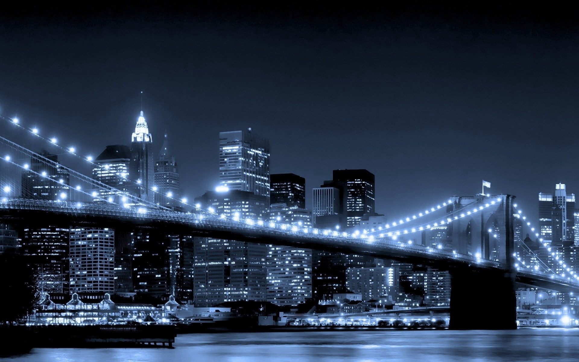 twilight, east River, uSA, modern, city, lights, brooklyn - New York, light - Natural Phenomenon, lighting Equipment, transportation, blue, office building exterior, HD Wallpaper