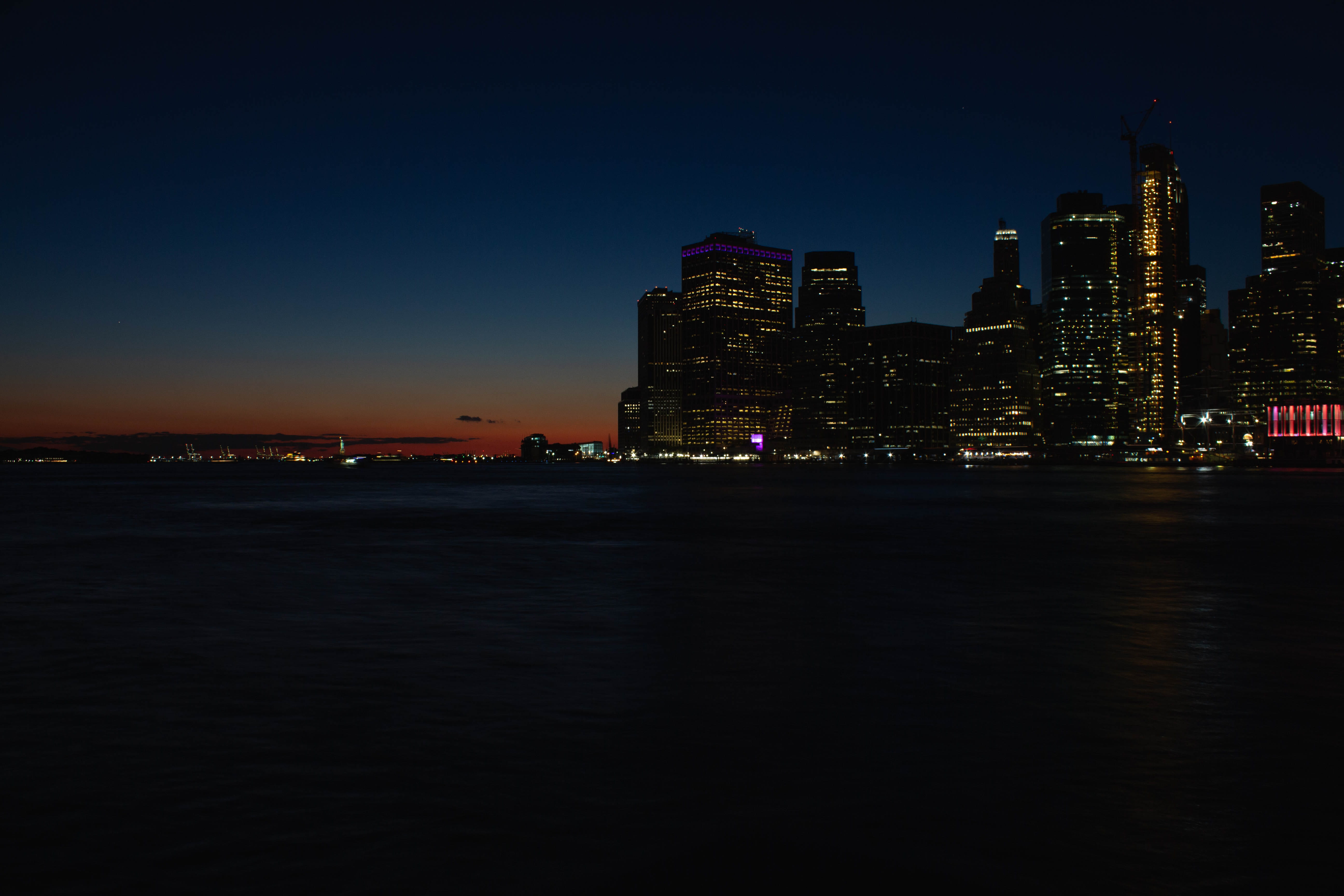 building, metropolis, built structure, town, waterfront, architecture, nature, skyscraper, dusk, outdoors, sunset, 5K, office building exterior, landscape, HD Wallpaper