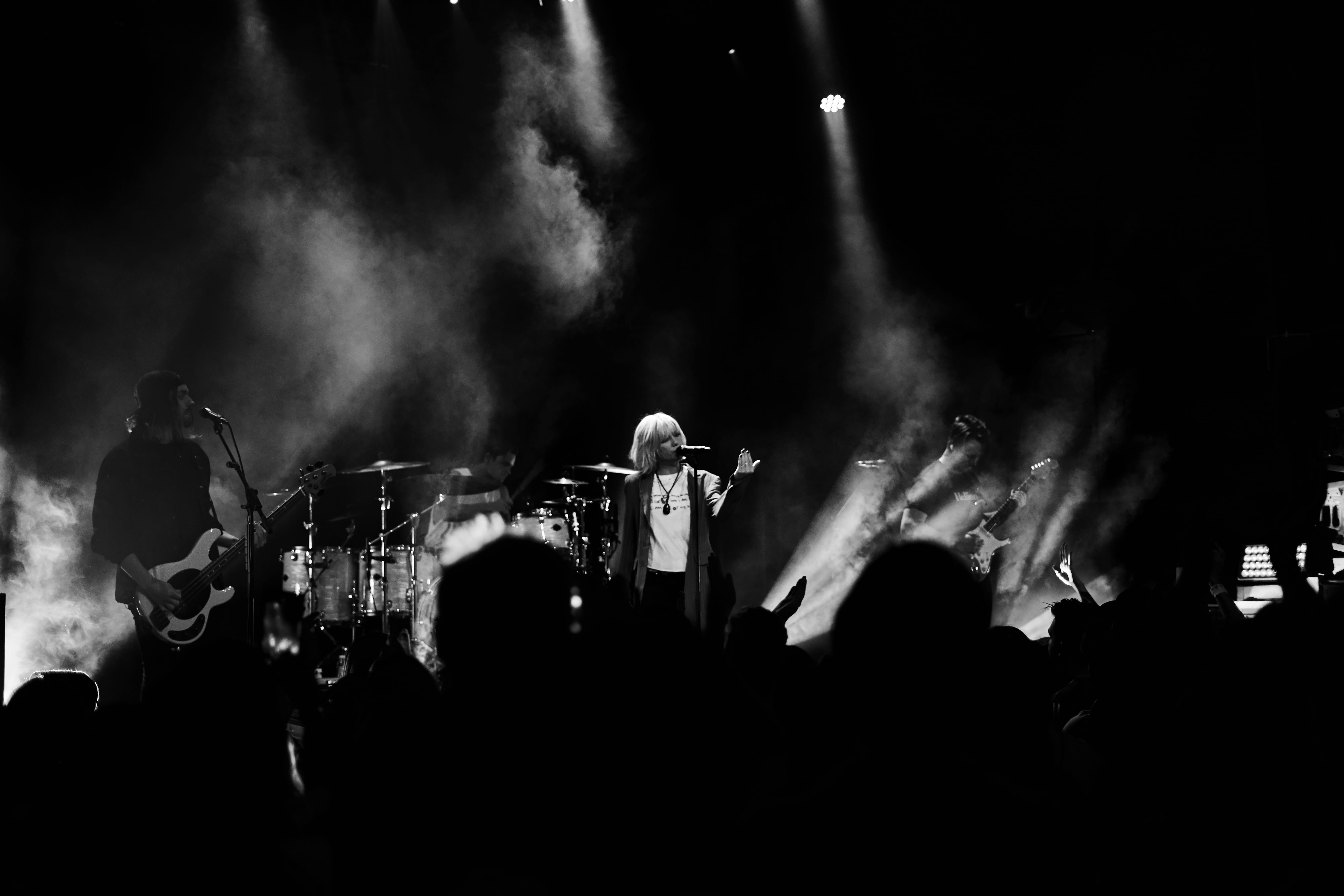 adult, percussion, positive emotion, large group of people, guitarist, rock concert, arts culture and entertainment, live, human, youth culture, stage - performance space, HD Wallpaper