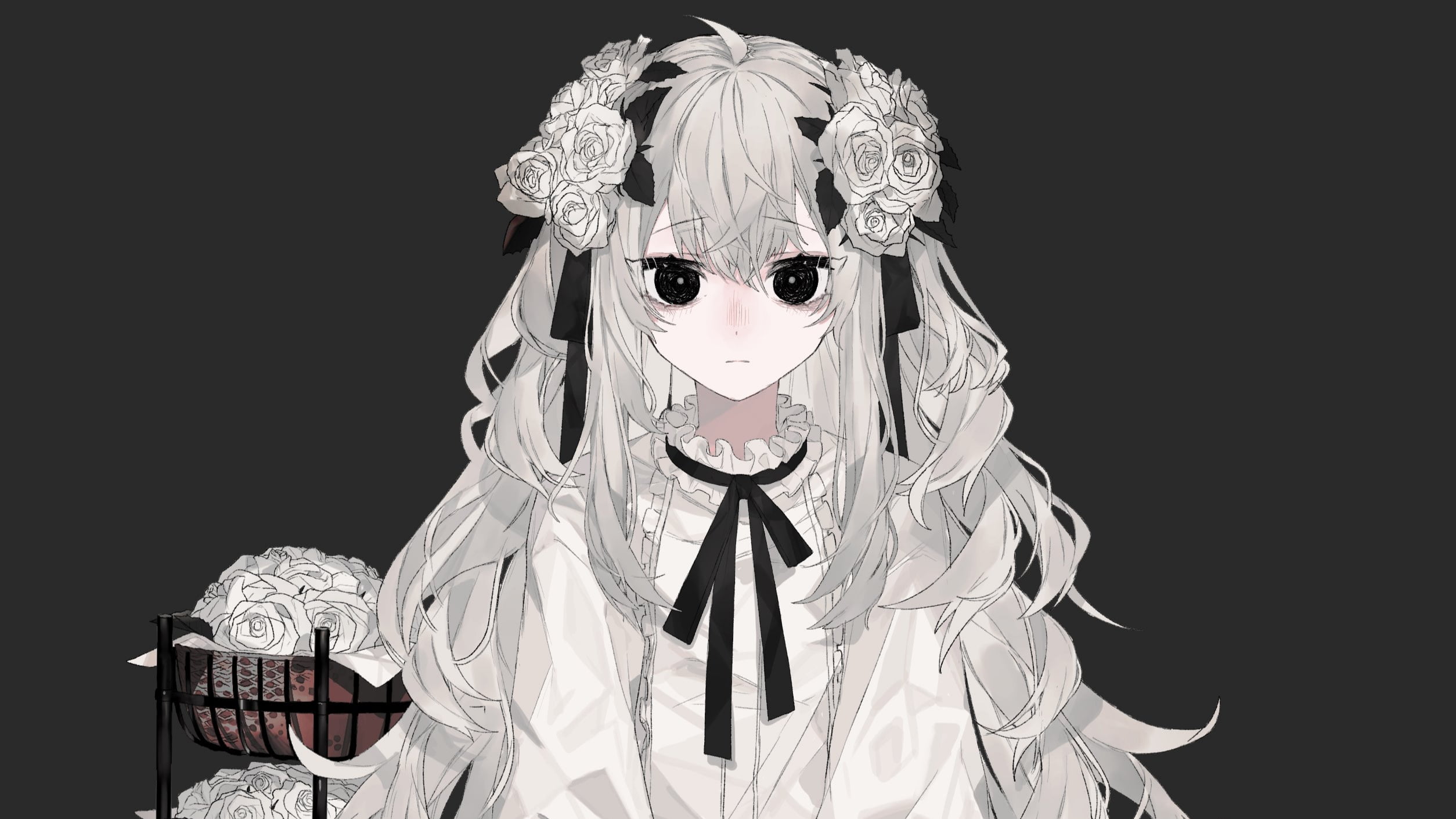 Girl, Black Eyes, 1080P, Anime, Grey Hair, Original, HD Wallpaper