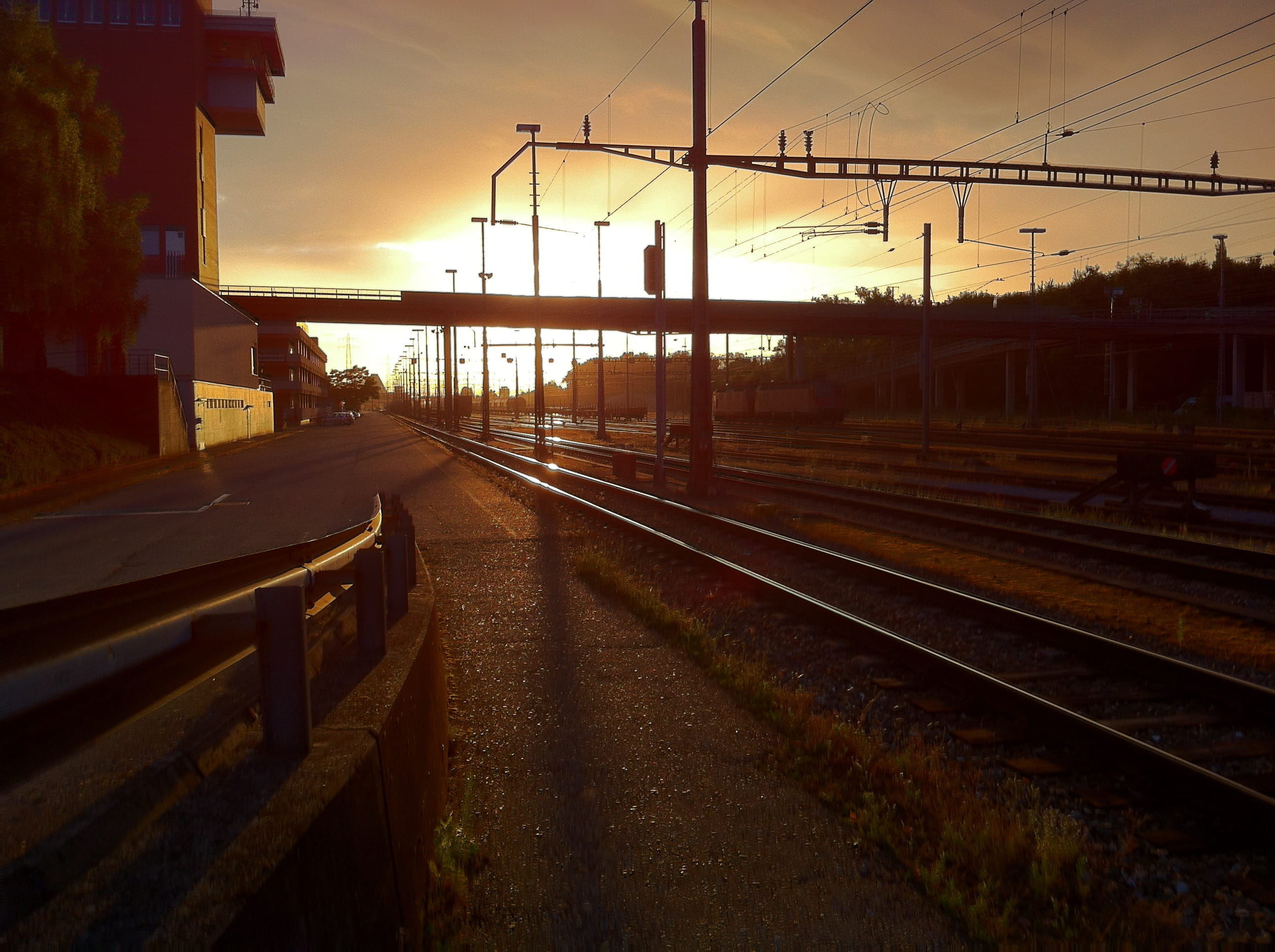 no people, travel, power supply, muttenz, cable, long, sky, silhouette, public transportation, outdoors, abendstimmung, transportation, railroad Station Platform, HD Wallpaper