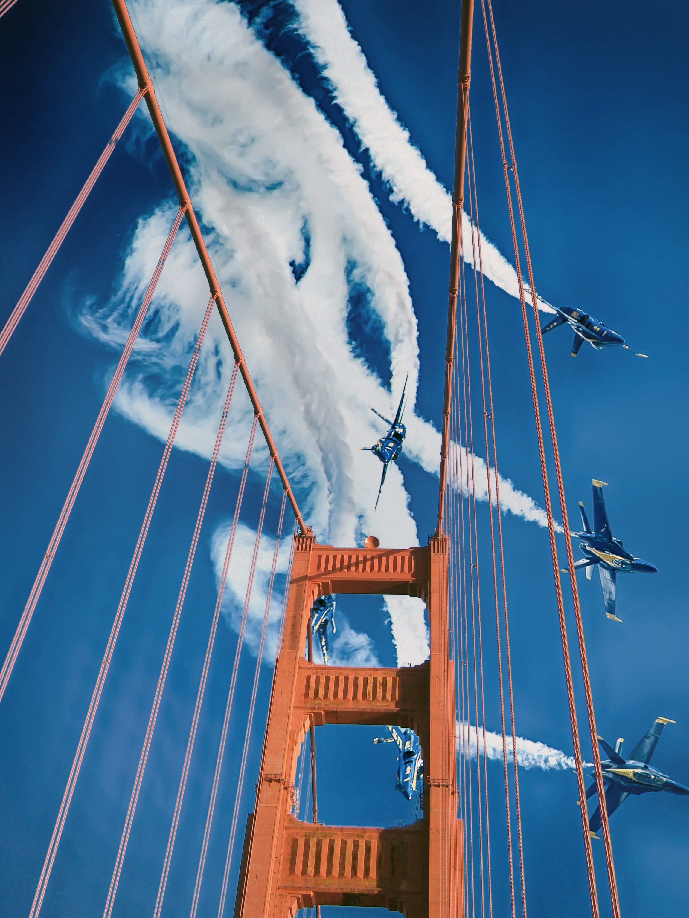 blue angels, nature, cloud - sky, aircraft, architecture, extension, air show, golden gate, sailboat, no people, steel cables, day, trails, suspension, Phone HD Wallpaper