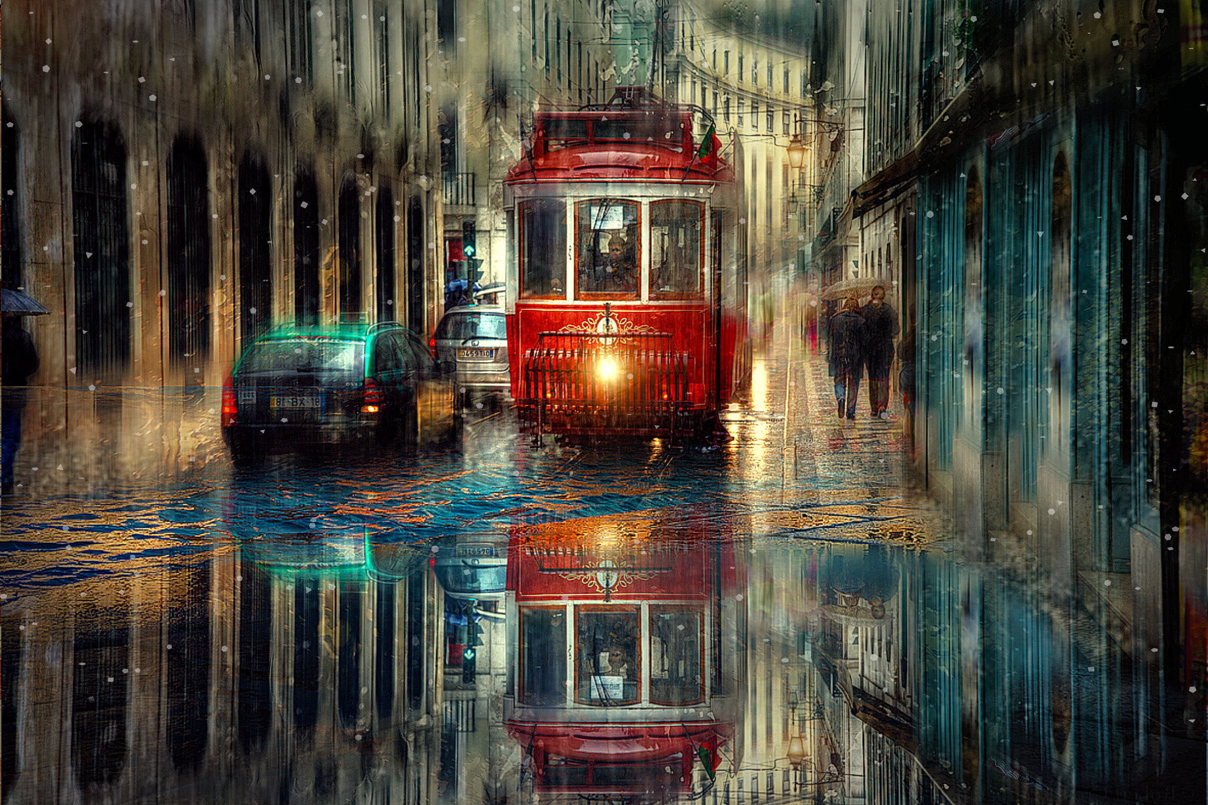 1080P, city, mode of Transport, winter, bus, wet, rain, the city, night, architecture, urban Scene, building, motor vehicle, machine, land Vehicle, travel Destinations, HD Wallpaper