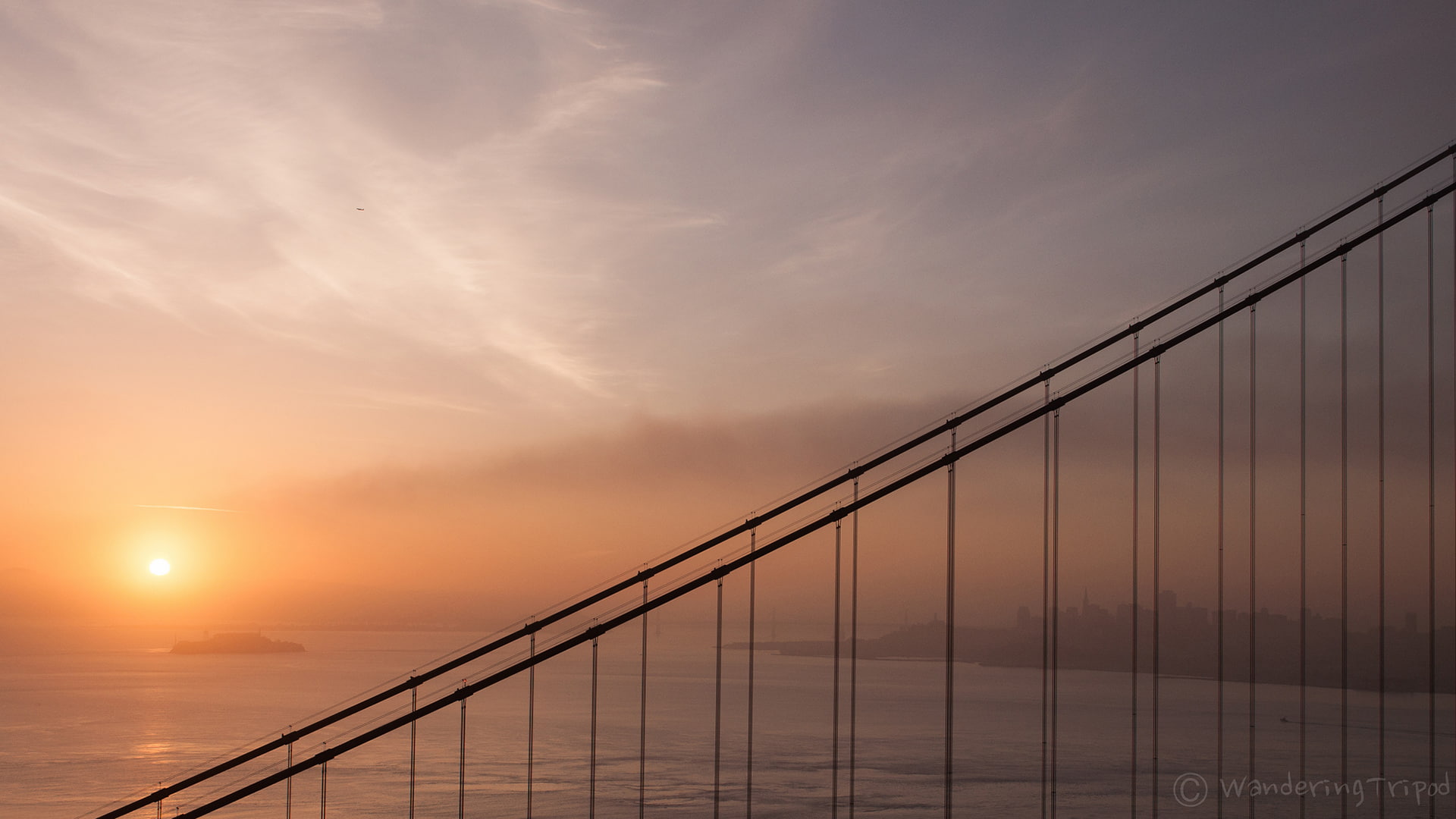 sunlight, gate, golden, san, mist, cityscape, fog, 1080P, bridge, hd, francisco, cables, HD Wallpaper