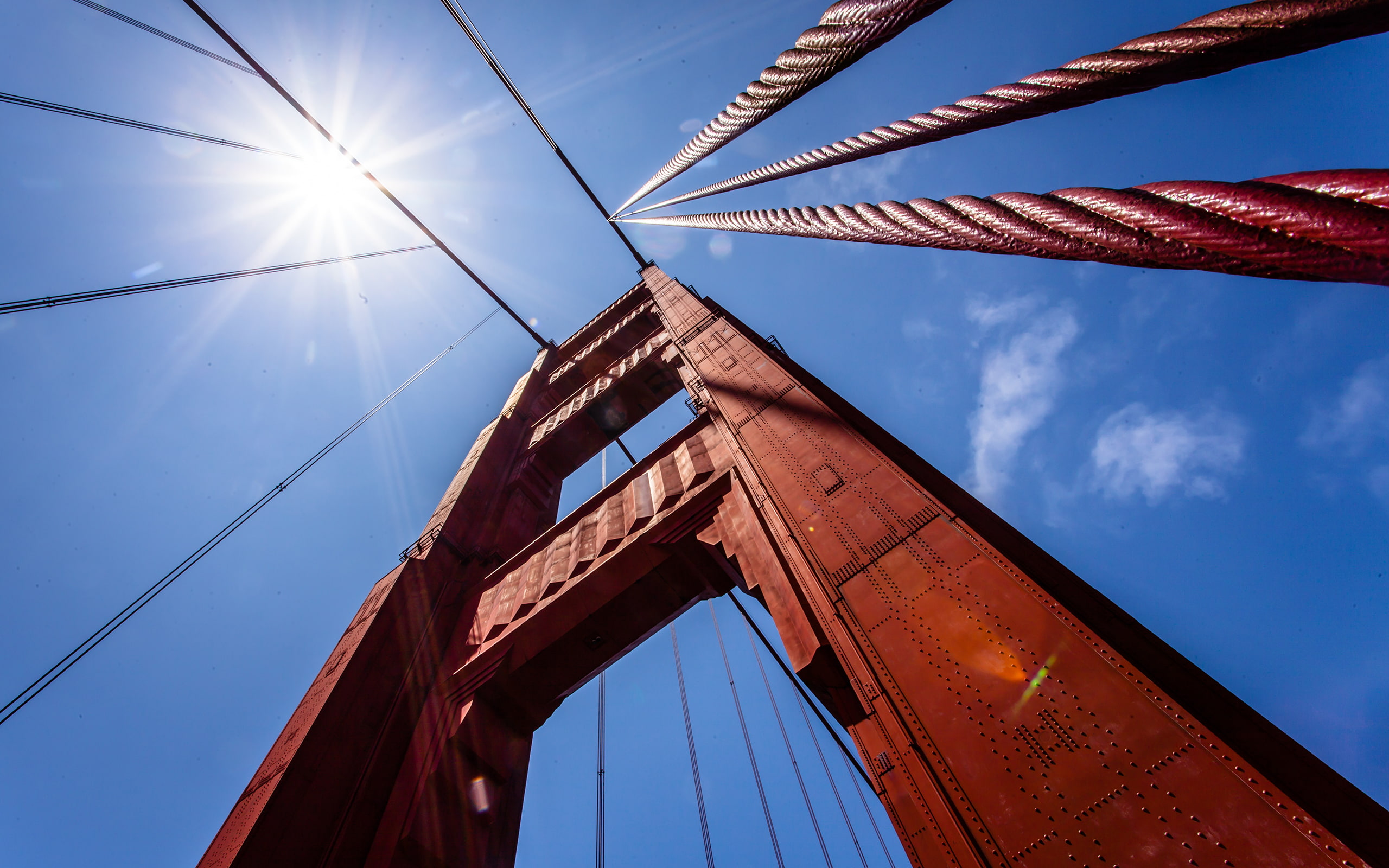 san, sunlight, golden, francisco, gate, architecture, 2K, cables, bridge, hd, HD Wallpaper