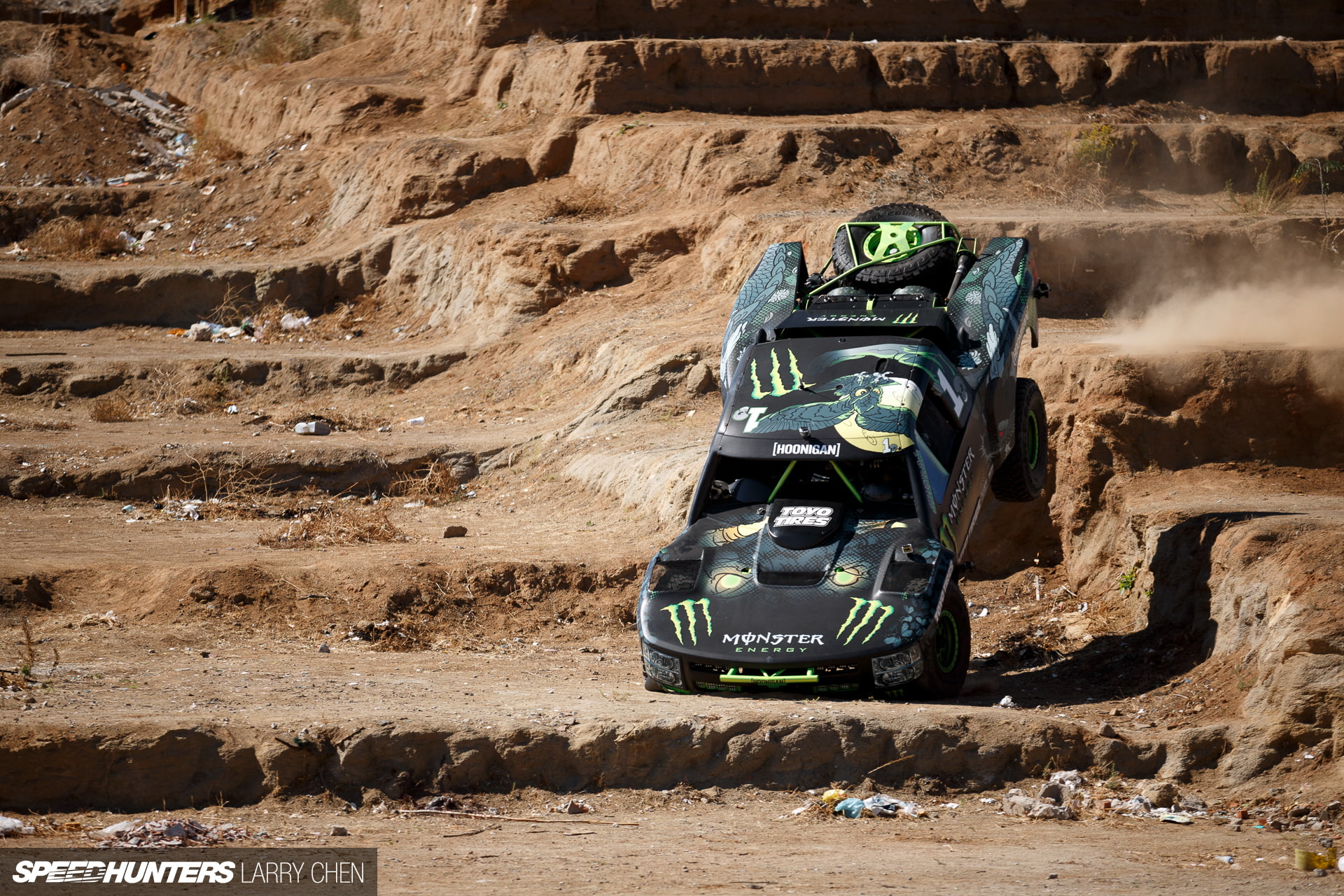 chevrolet, jump, stop, action, truck, black, trophy, 1080P, monster, cars, hd, blue, HD Wallpaper