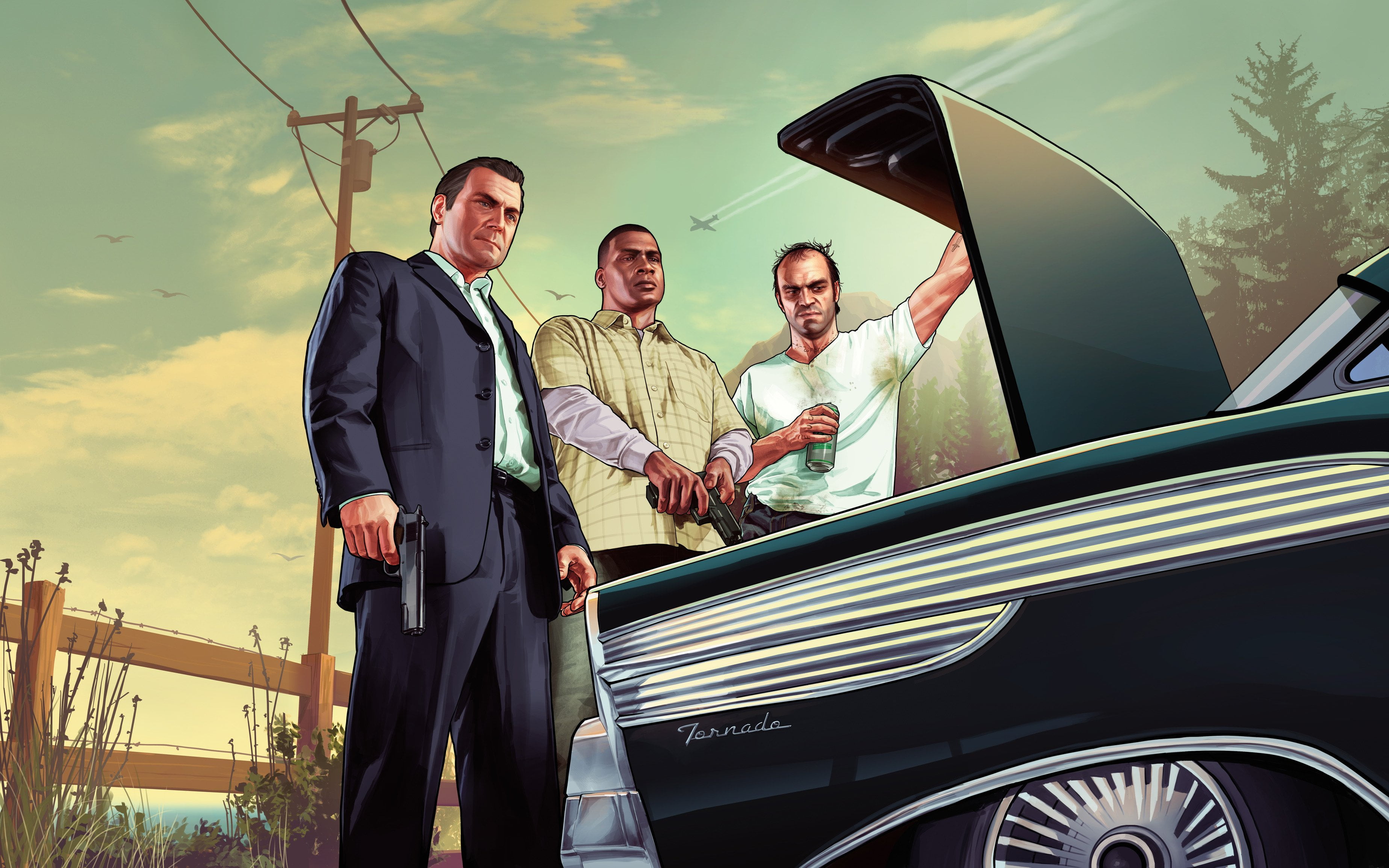 action, motor vehicle, car, 2K, men, mature adult, fighting, togetherness, land vehicle, adventure, transportation, theft, mature men, son, mid adult men, HD Wallpaper