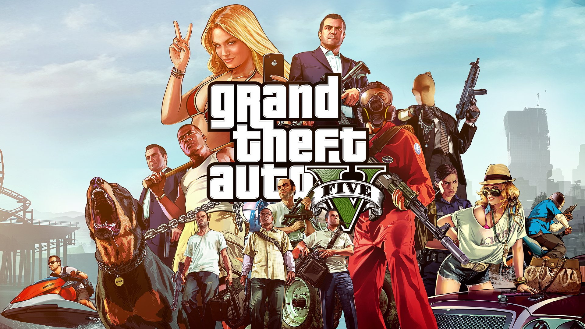 Franklin Clinton, Chop (Grand Theft Auto), Grand Theft Auto V, Michael De Santa, Grand Theft Auto, Trevor Philips, 1080P, HD Wallpaper