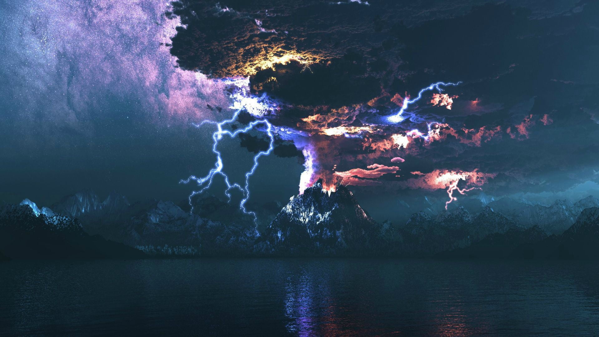 atmosphere, power, heaven, scene, outdoors, dark, sunlight, lightning, night, summer, cloud, weather, waterfront, tree, wind, travel, idyllic, cloudy, tranquil, HD Wallpaper