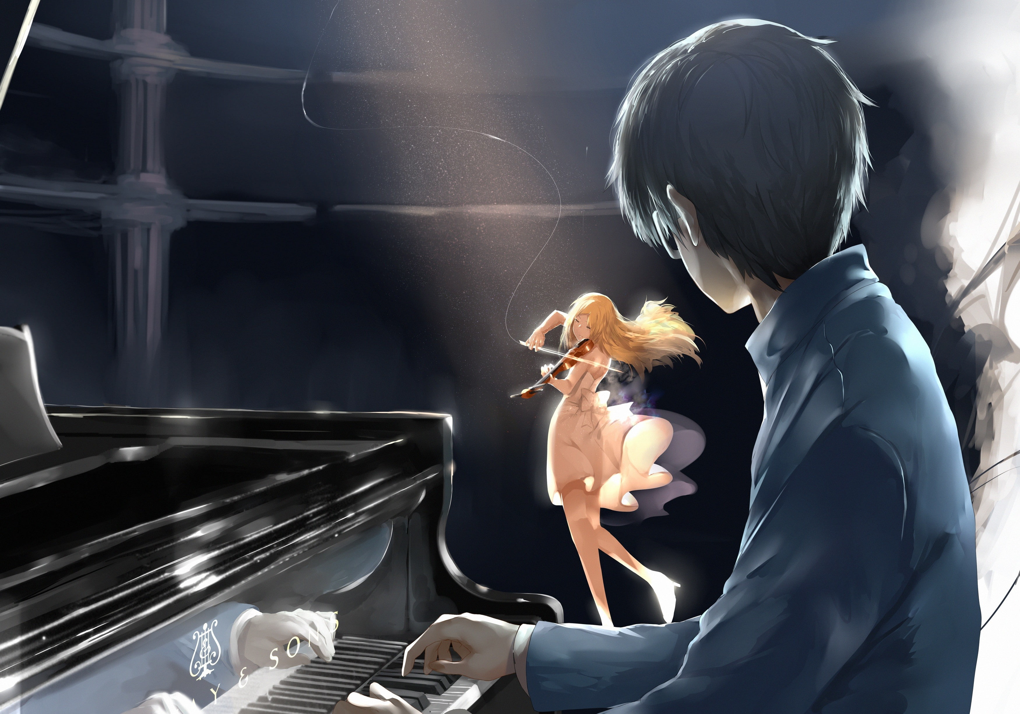 2K, Your Lie in April, Anime, Kousei Arima, Kaori Miyazono, HD Wallpaper