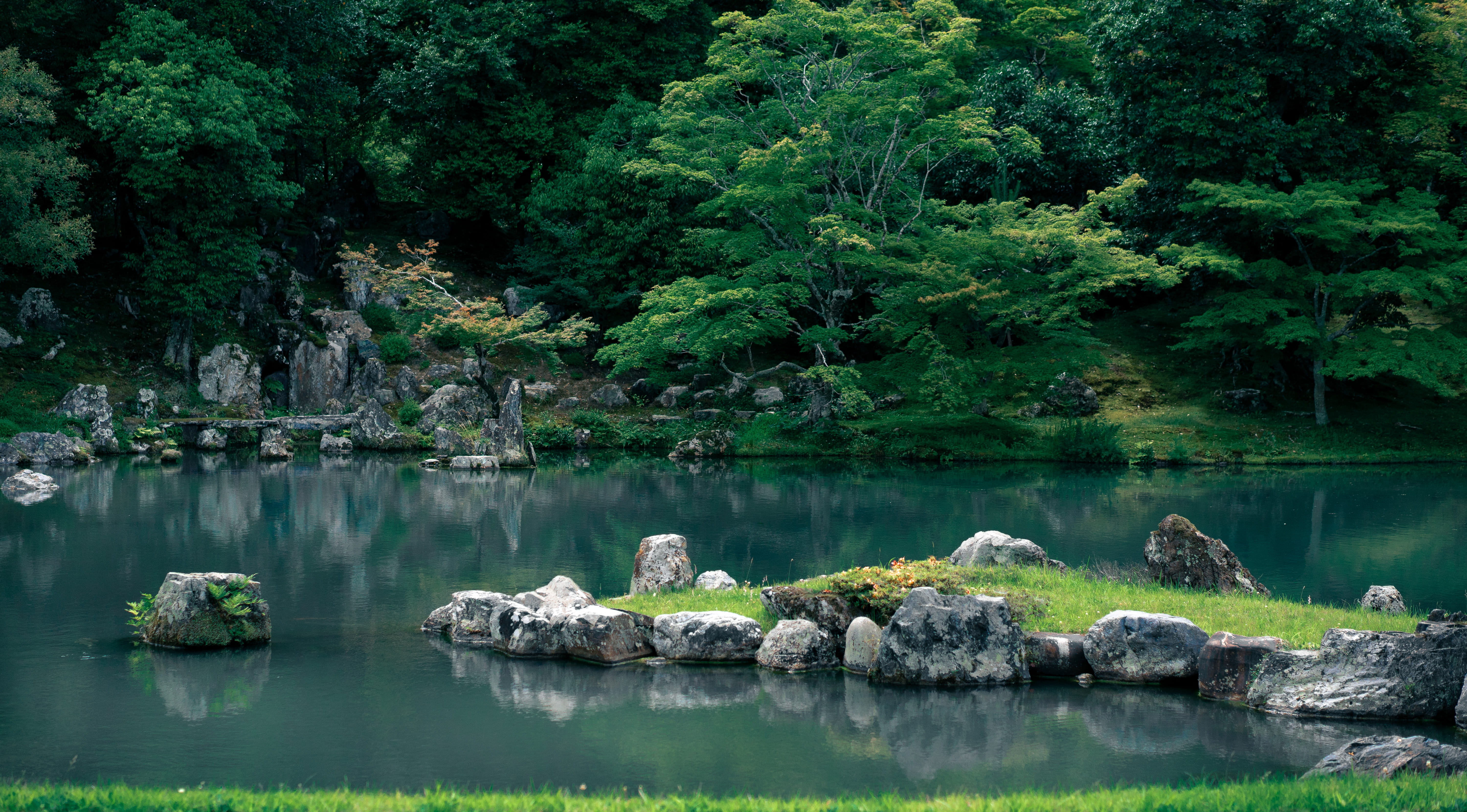 garden, reflection, nature, japan, tranquil scene, 5K, green, rainforest, forest, outdoors, solid, day, water, uji, beauty in nature, green color, scenics - nature, HD Wallpaper