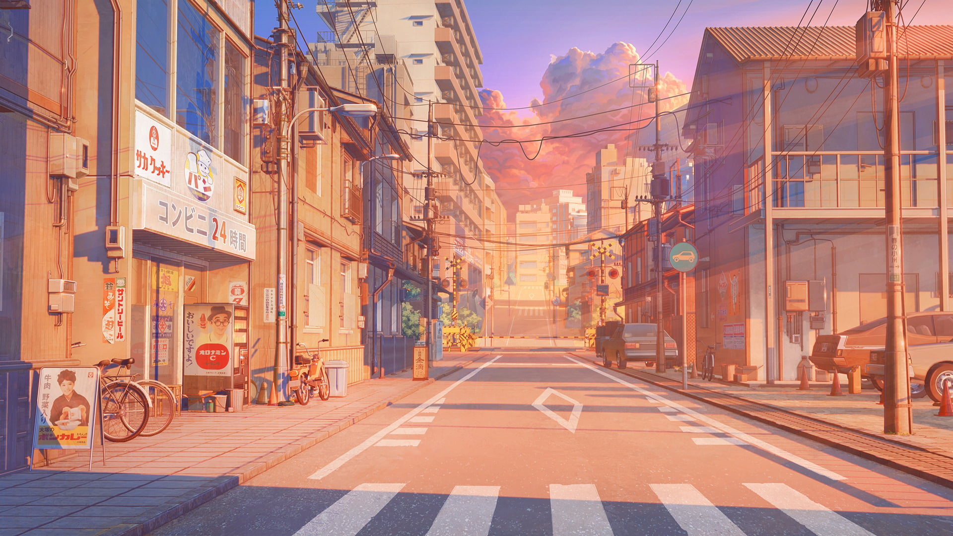 sky, house, bycicle, clouds, 1080P, anime, Japan, street, HD Wallpaper