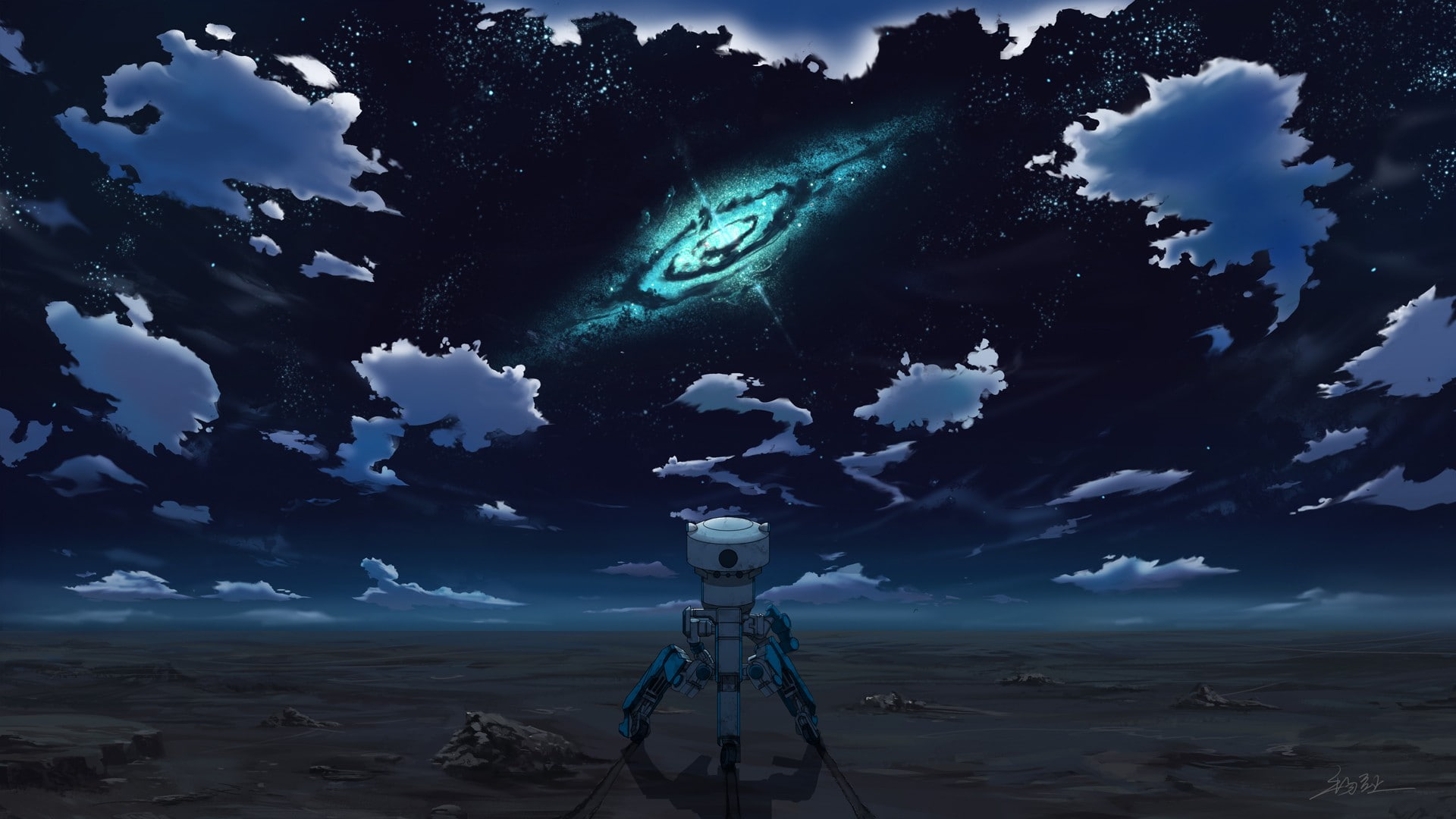 robot, space, stars, clouds, 1080P, desert, night, Expelled From Paradise, Rakuen Tsuihou, HD Wallpaper