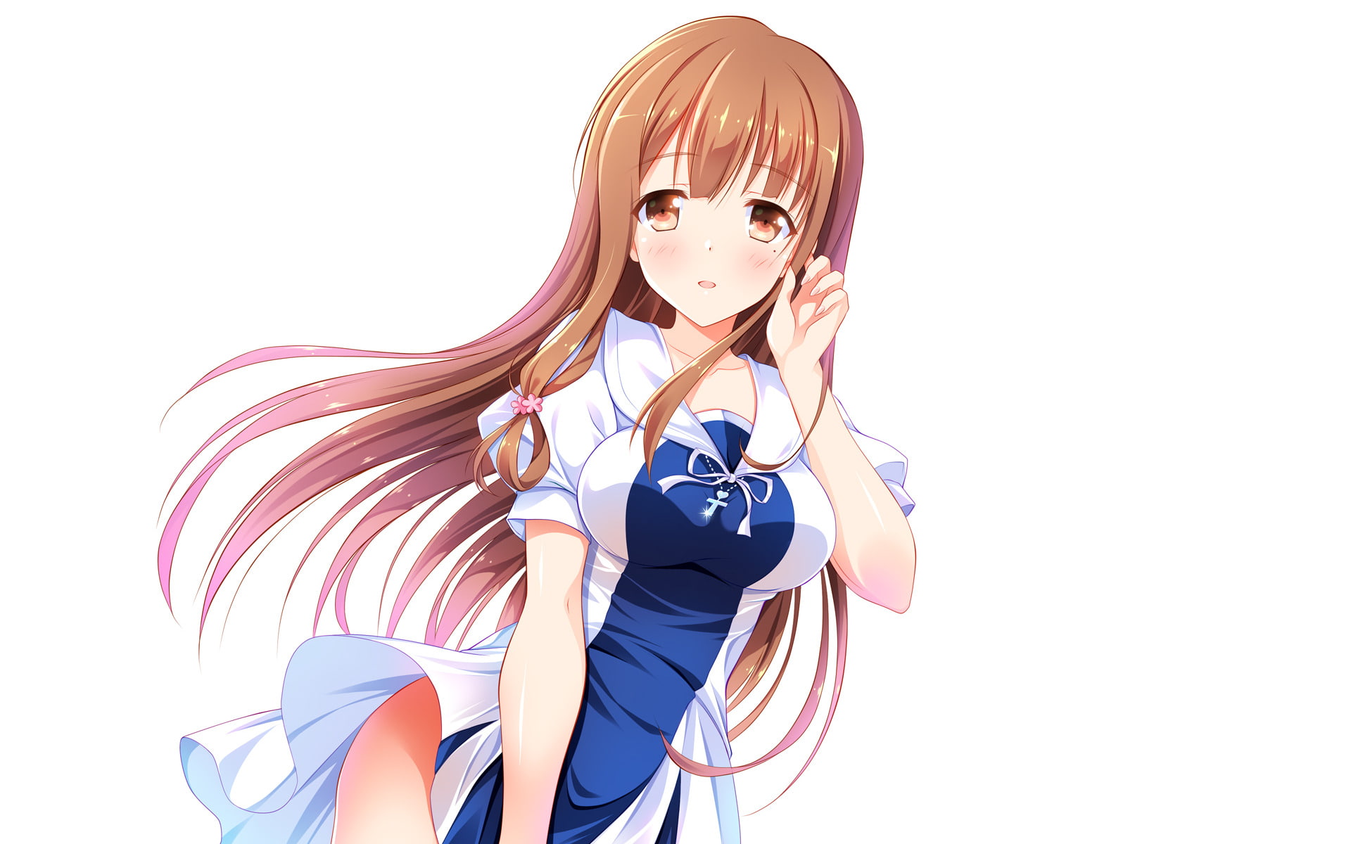 white background, offspring, Neko Fujinomiya, blue, women, Masamune-kuns Revenge, child, 1080P, females, looking at camera, costume, childhood, copy space, HD Wallpaper
