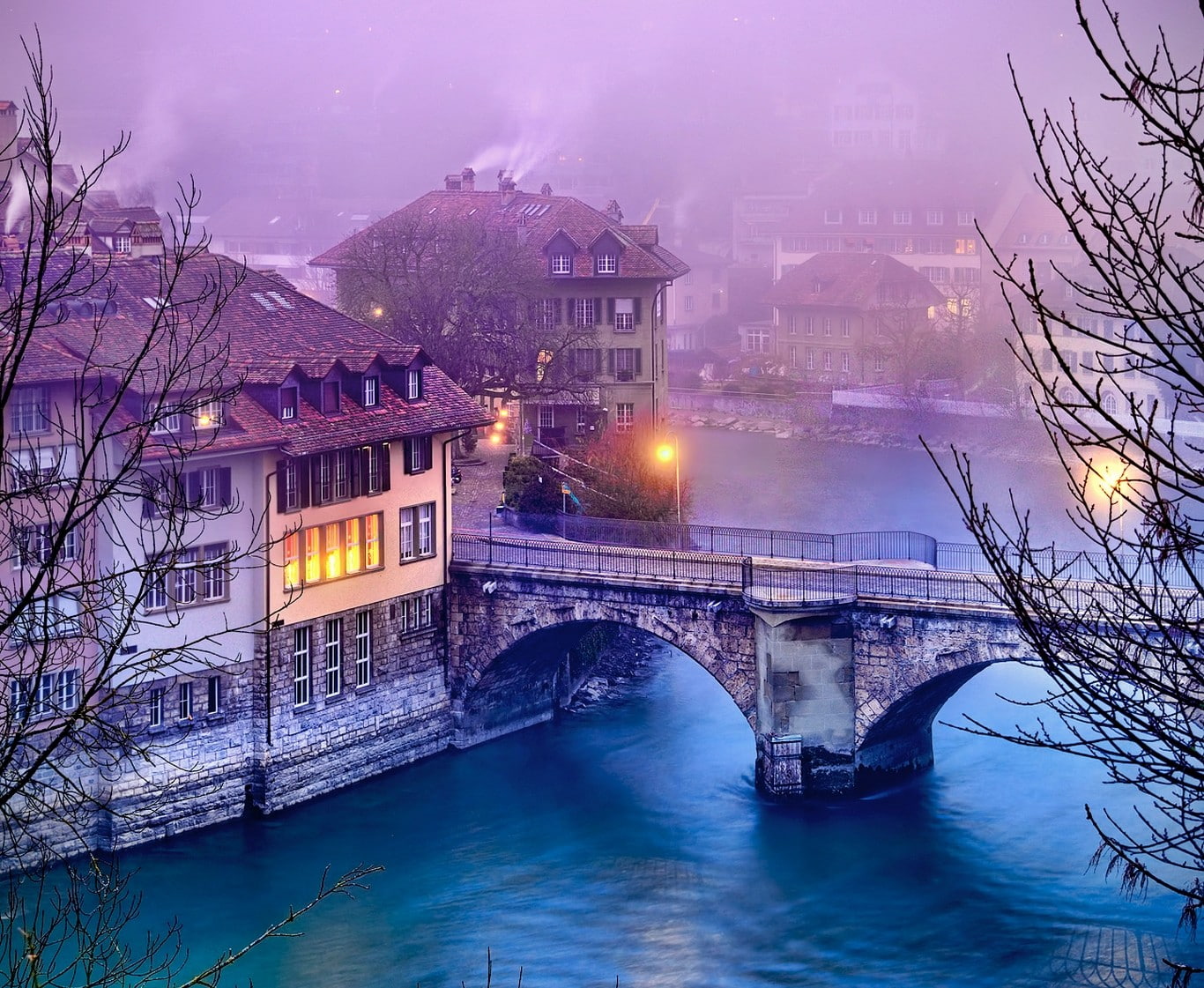 Bern, street light, water, nature, 720P, HD Wallpaper