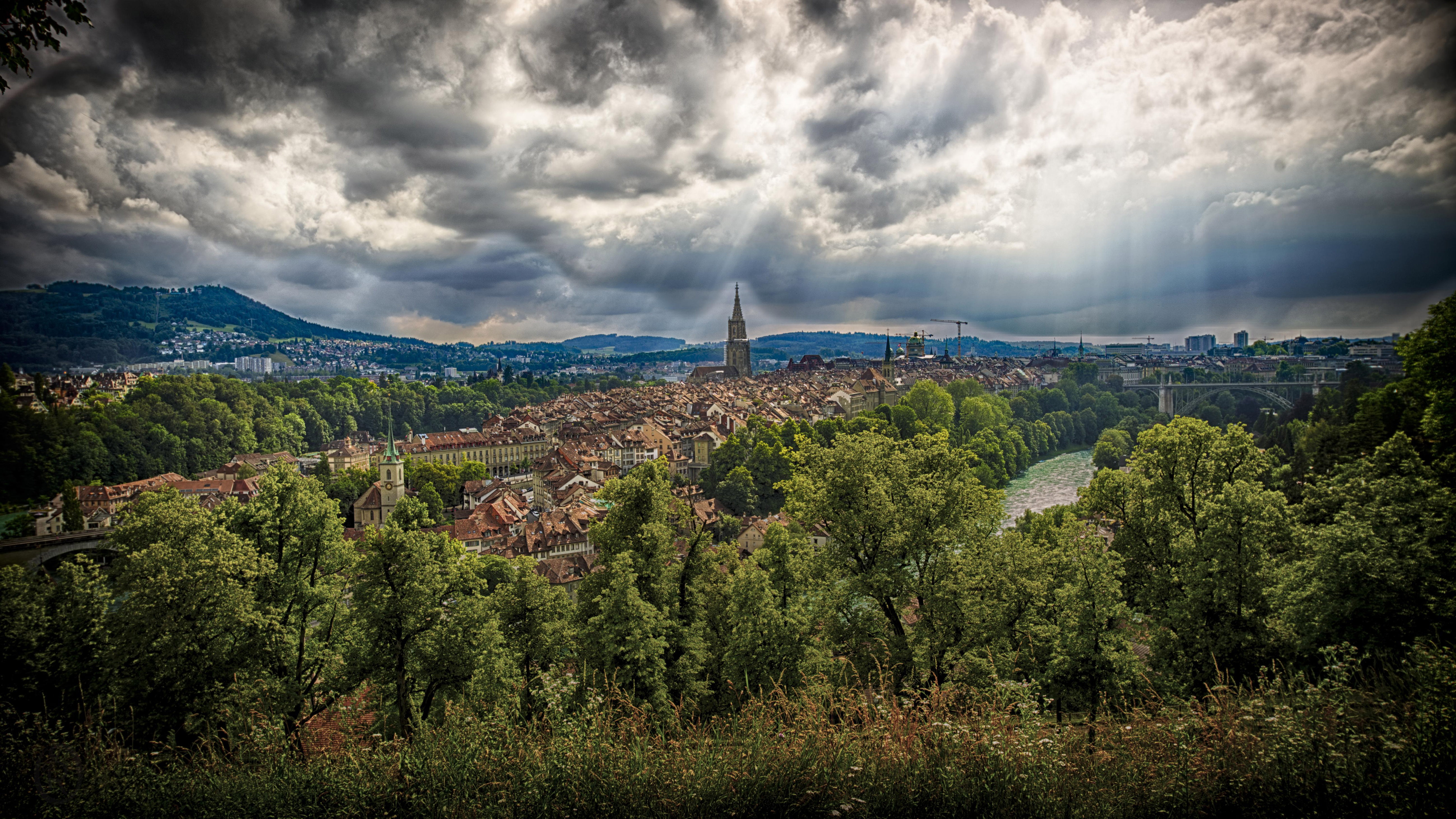 Towns, Cloud, Switzerland, 5K, City, Bern, HD Wallpaper