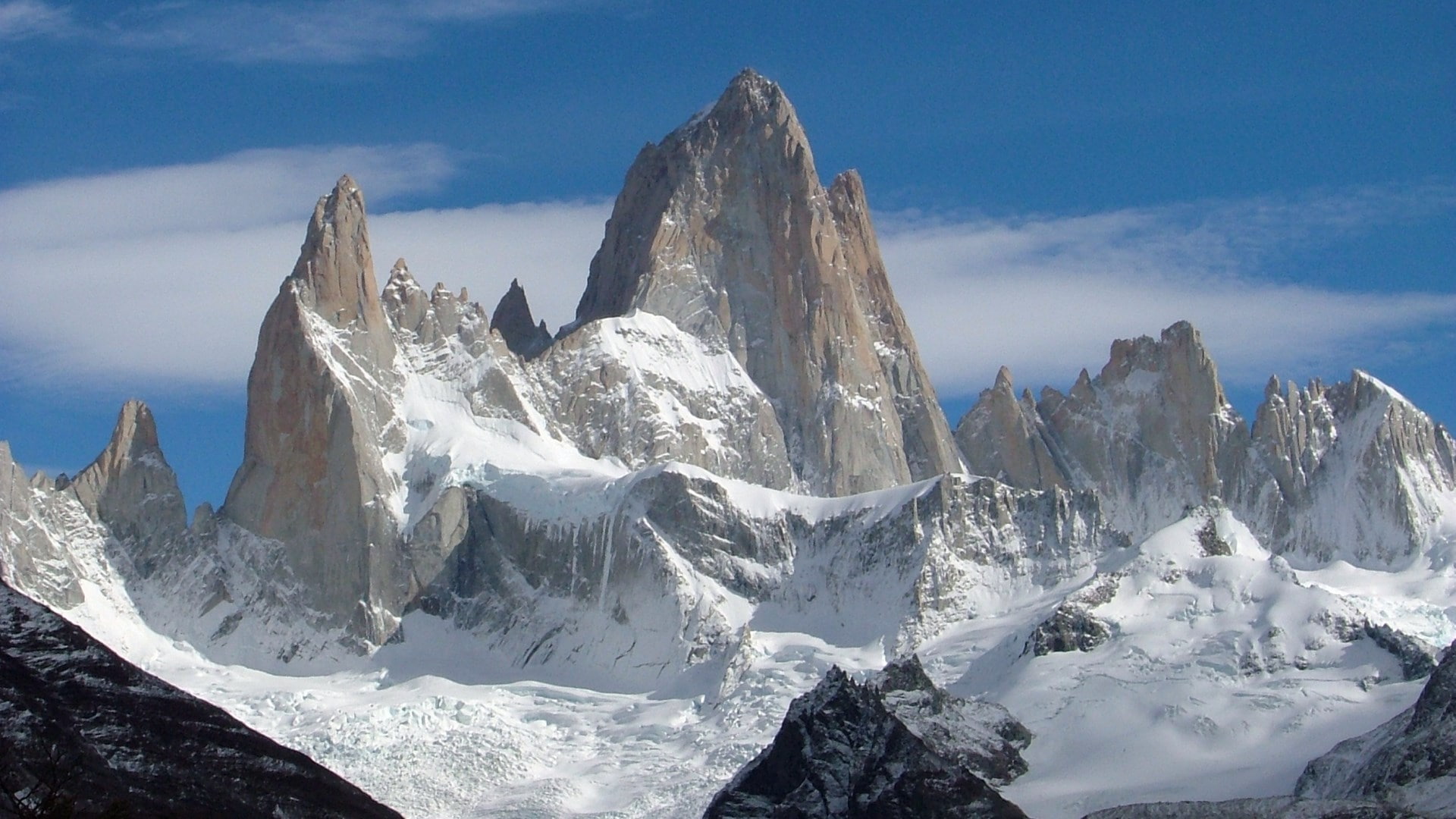 urban skyline, mount fitzroy, range, winter, beauty in nature, landscape, snow, environment, nature, wilderness, outdoors, cold temperature, cloud - sky, HD Wallpaper