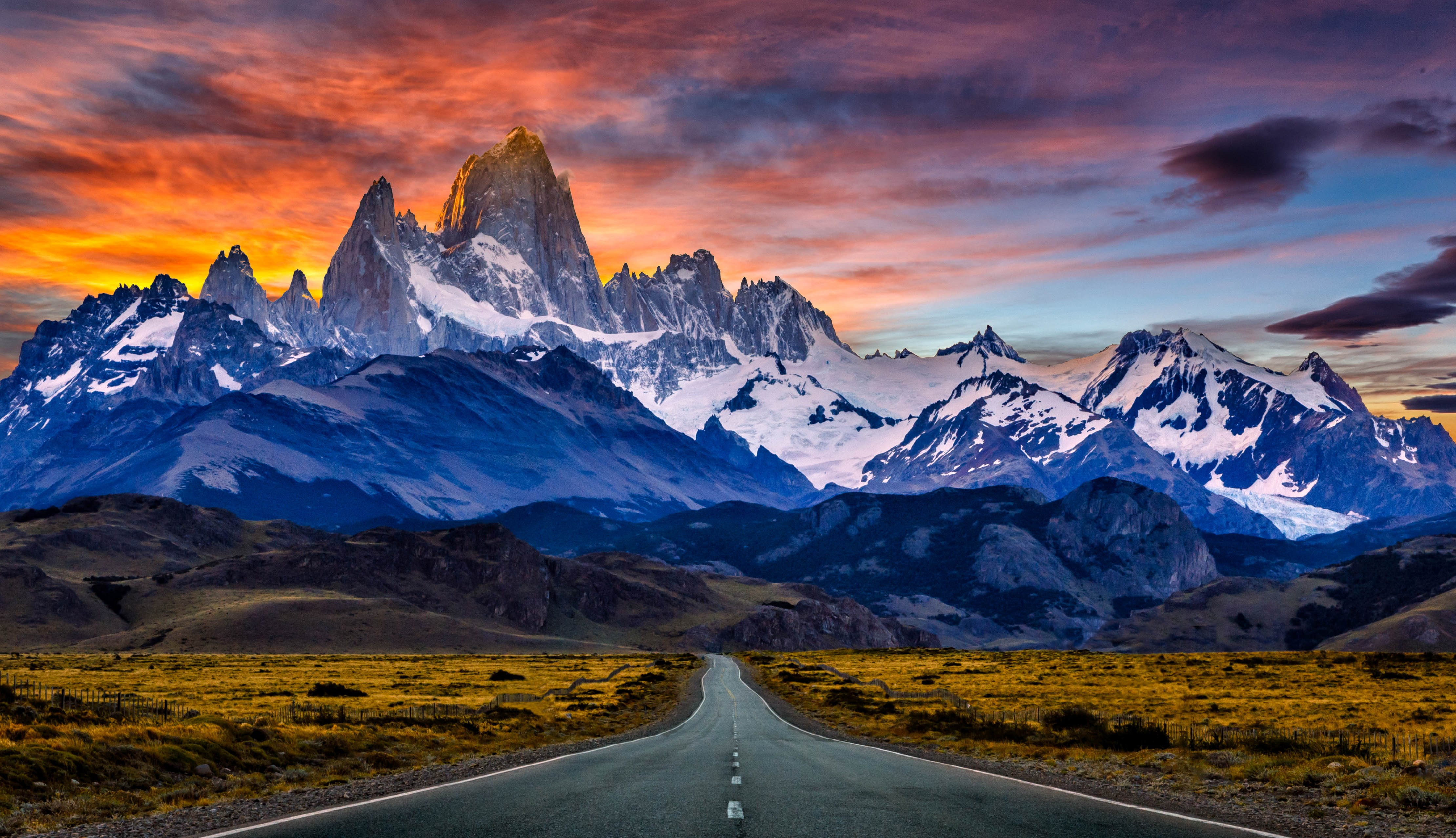 road, cloud - sky, the way forward, 4K, nature, landscape, direction, snow, scenics - nature, winter, mountain peak, mountain range, no people, beauty in nature, HD Wallpaper