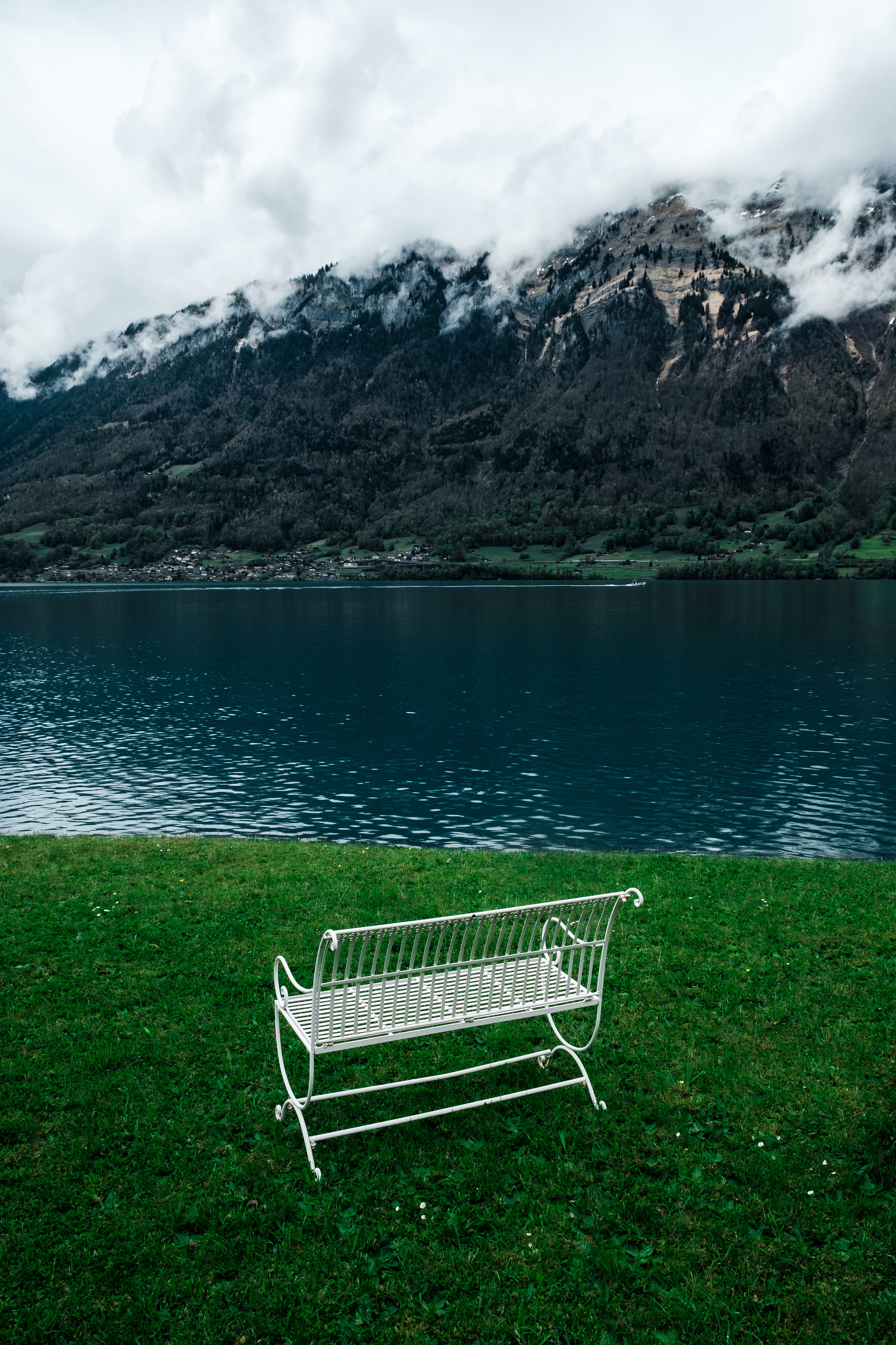 alps, seat, mountain, tranquility, mountains, water, idyllic, grass, day, sky, non-urban scene, iseltwald, lake, scenics - nature, mountain range, switzerland, Phone HD Wallpaper
