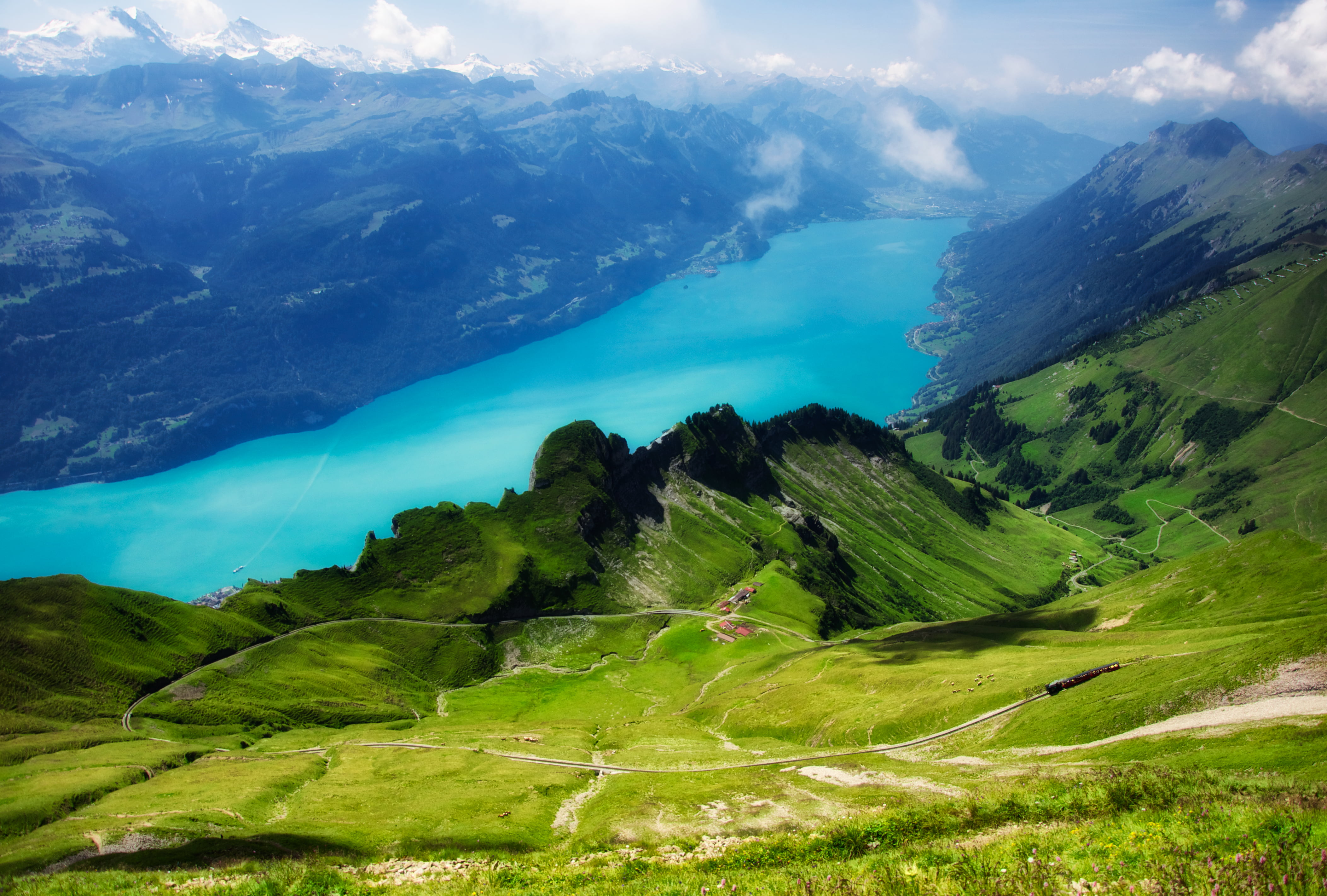 clouds, field, land, Lake Brienz, outdoors, tranquility, beauty In Nature, no People, mountain, Alpine mountains, european Alps, landscape, nature, blue, HD Wallpaper