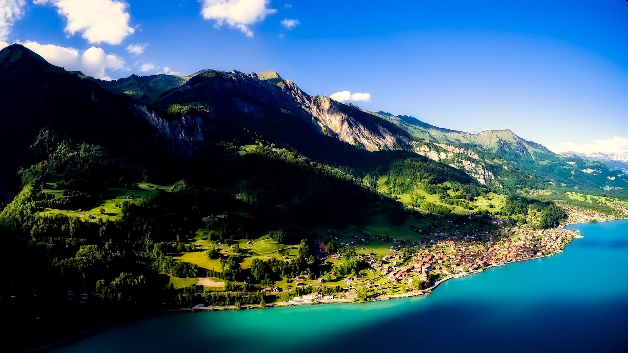 switzerland, woods, non-urban scene, forest, blue, holiday, mountain, water, vacation, tourism, no people, nature, rural, beautiful, plant, clouds, mountain peak, HD Wallpaper