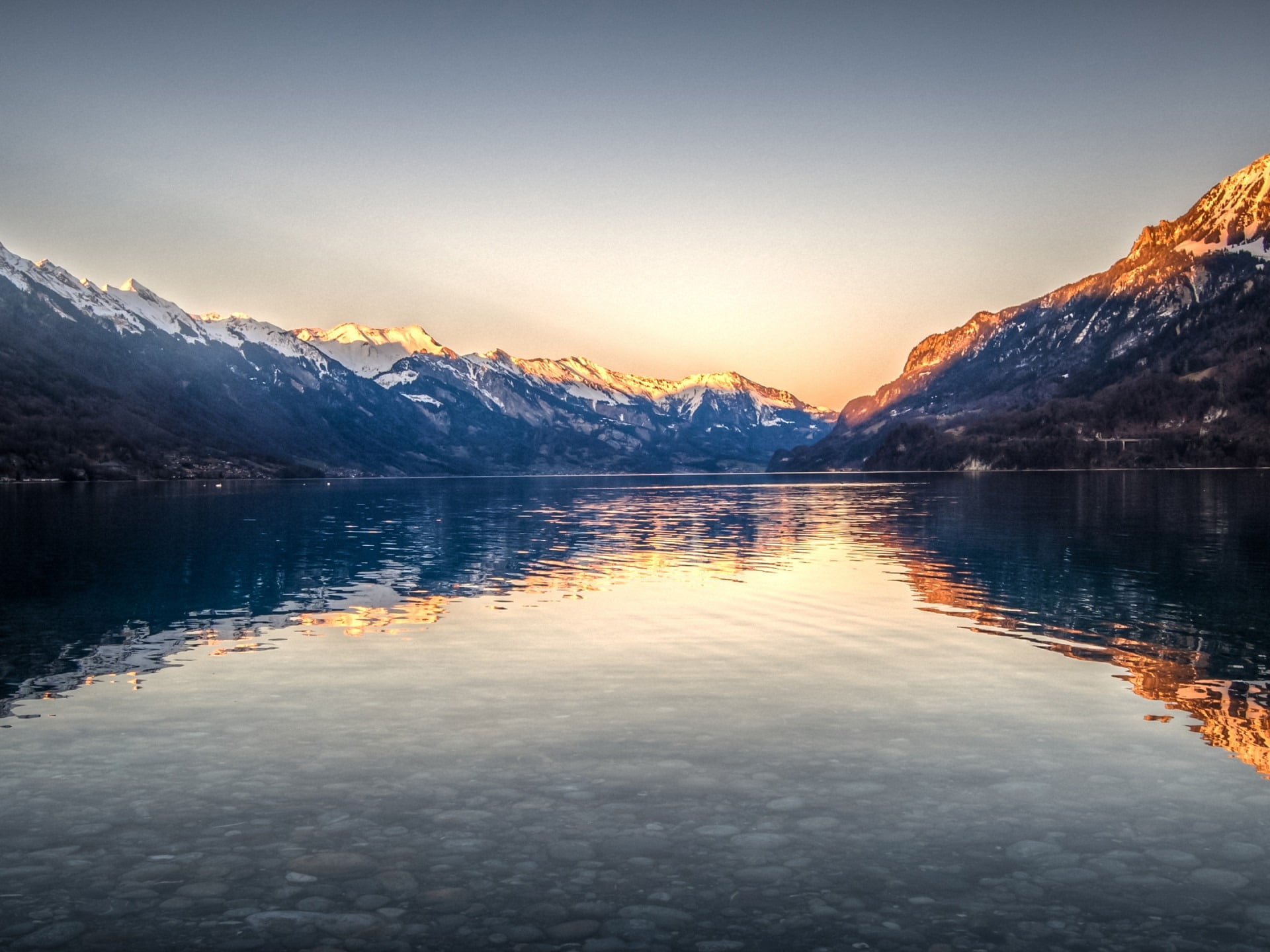 scenics - nature, mountain range, tranquility, sky, scenery, water, mountain peak, beauty in nature, idyllic, no people, winter, sunset, brienz, tranquil scene, HD Wallpaper