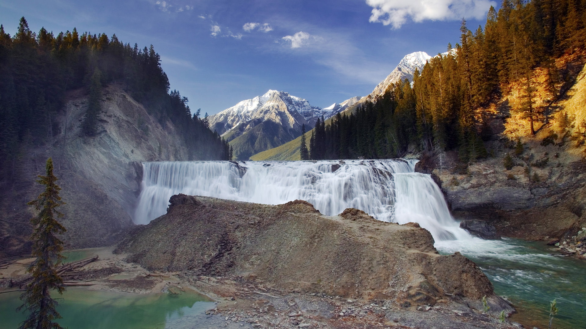 Wapta Falls, waterfall, mountains, 1080P, Canada, British Columbia, Kicking Horse River, Yoho National Park, HD Wallpaper
