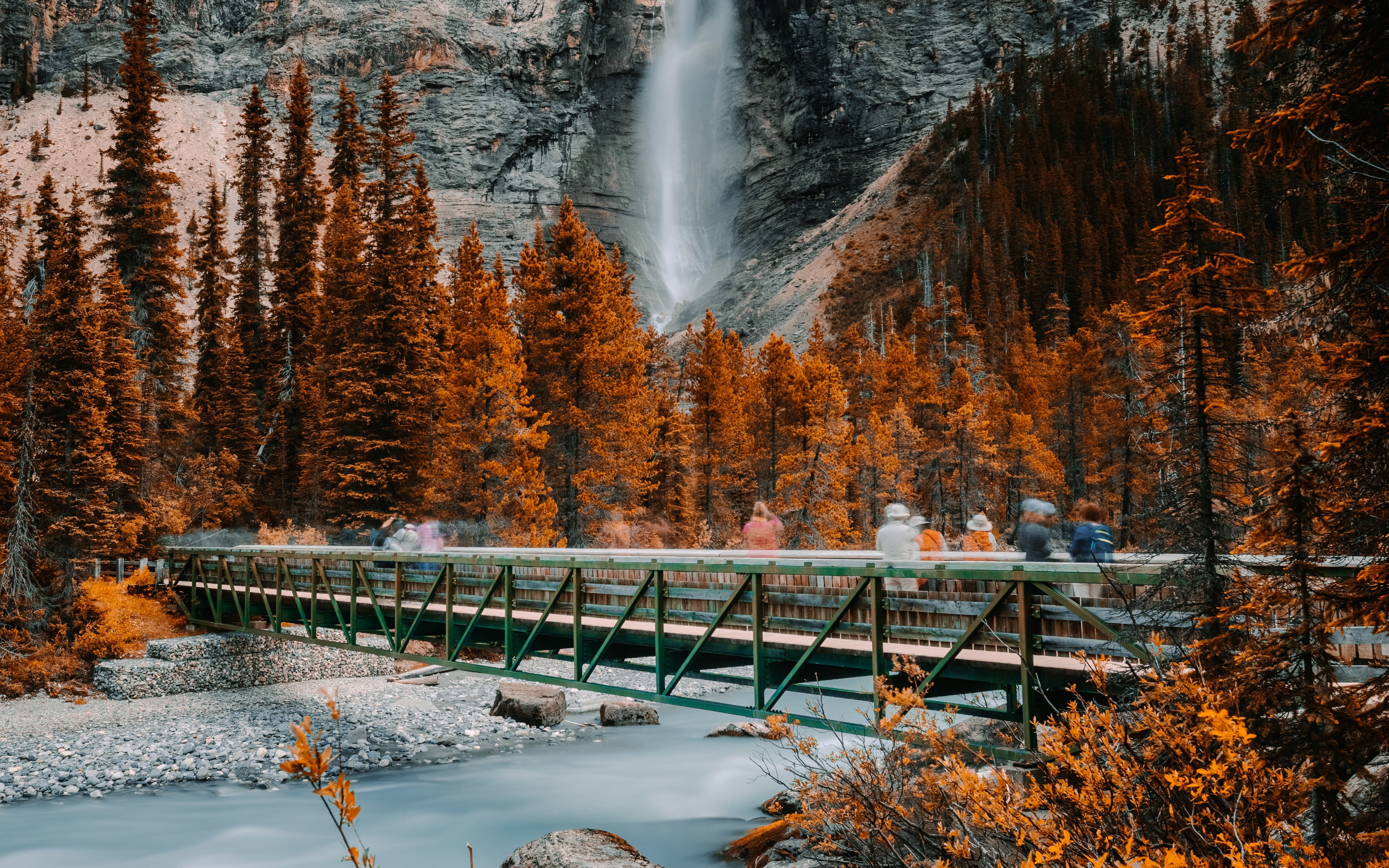 " Takkakaw Falls", river, mountain, silhouette, 4k ultra hd background, forests, rock, shadow, miscellaneous, nature, "Time-Lapse Photography", trees, British columbia, HD Wallpaper