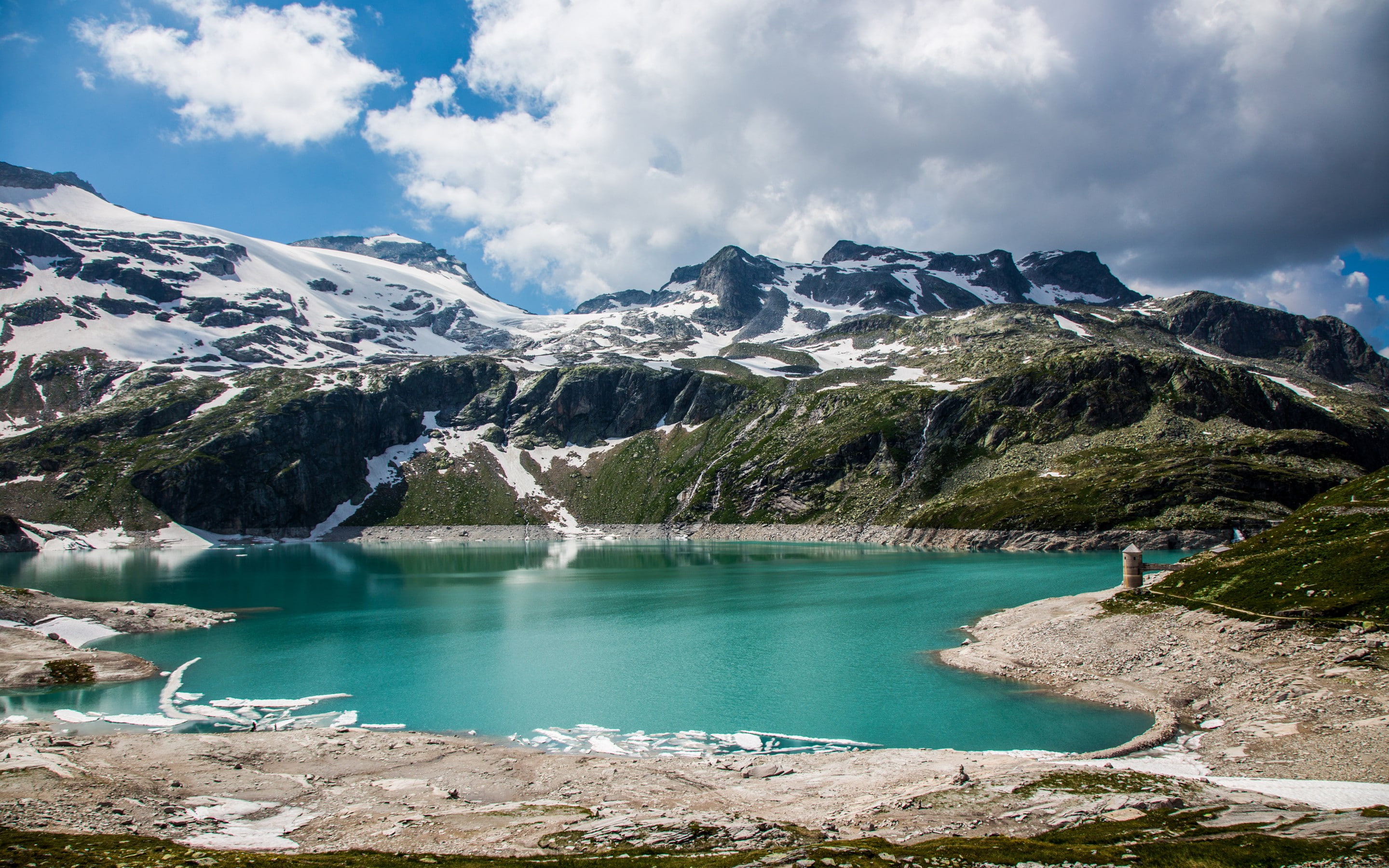 landscape, emerald, mountain, mountains, lake, 2K, HD Wallpaper