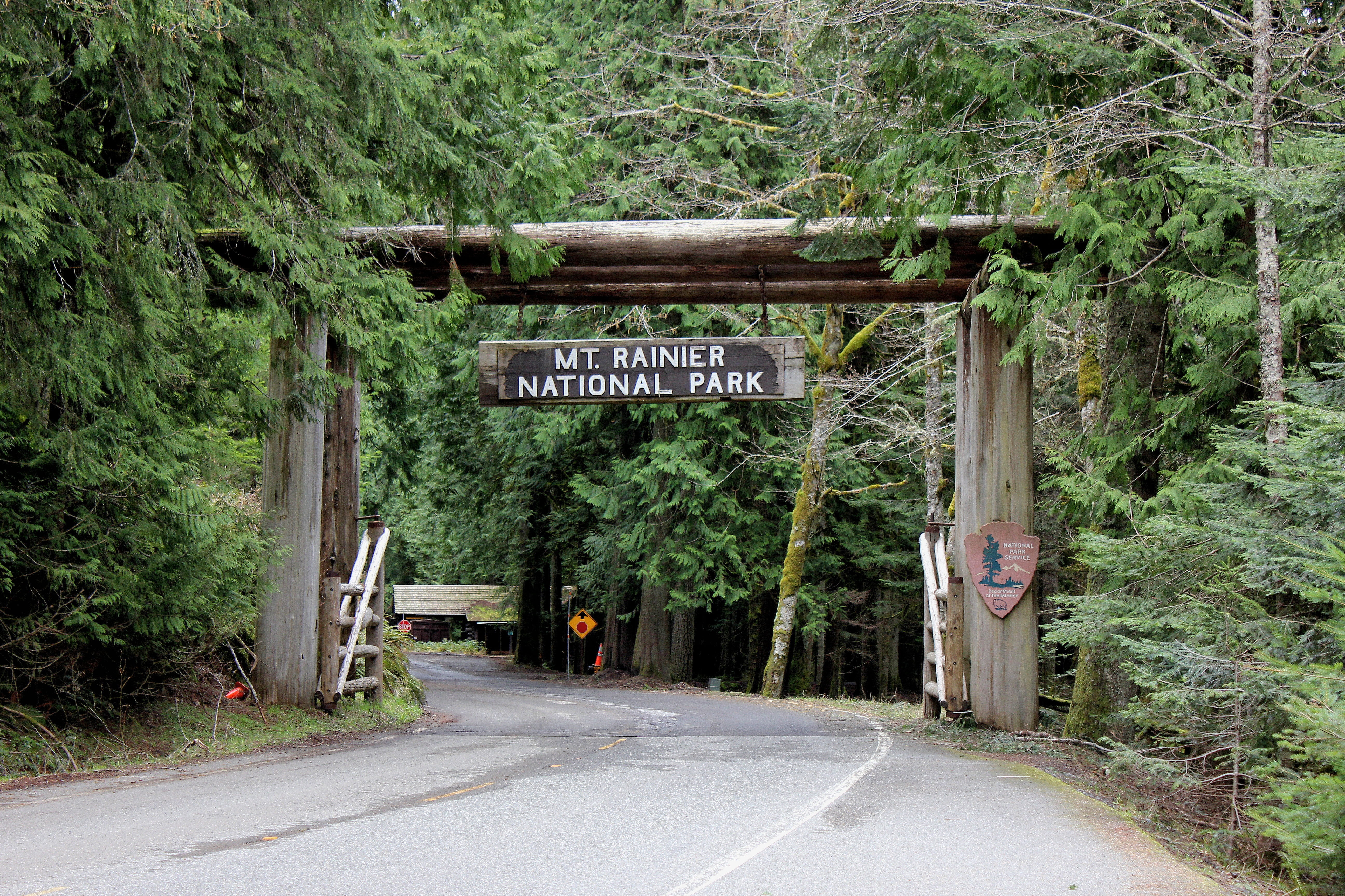 information, tree, forest, outdoors, no people, park, nature, entrance, national park, street, Mountain, sign, Mount Rainier, script, road, 5K, text, Washington, HD Wallpaper