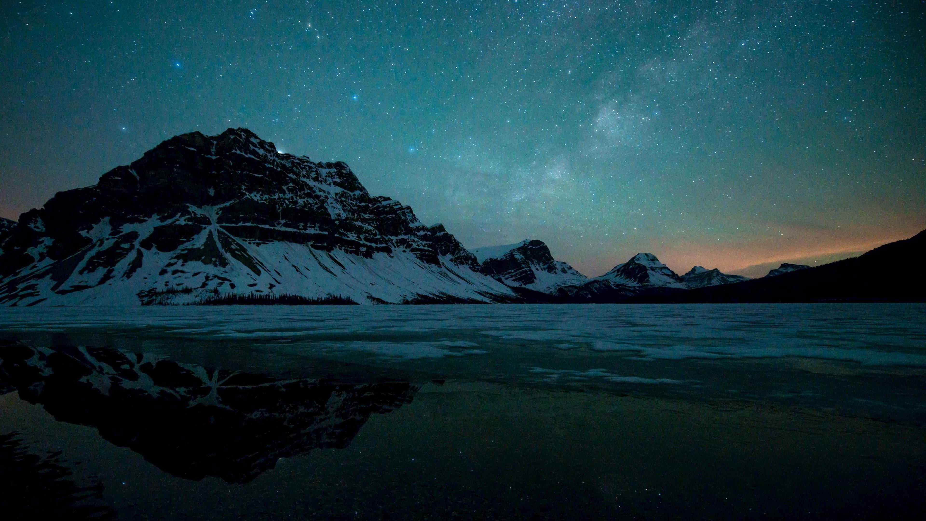 milky way, sky, mountains, water, star - space, snow, phenomenon, beauty in nature, canada, reflected, tranquil scene, water reflection, winter, astronomy, HD Wallpaper
