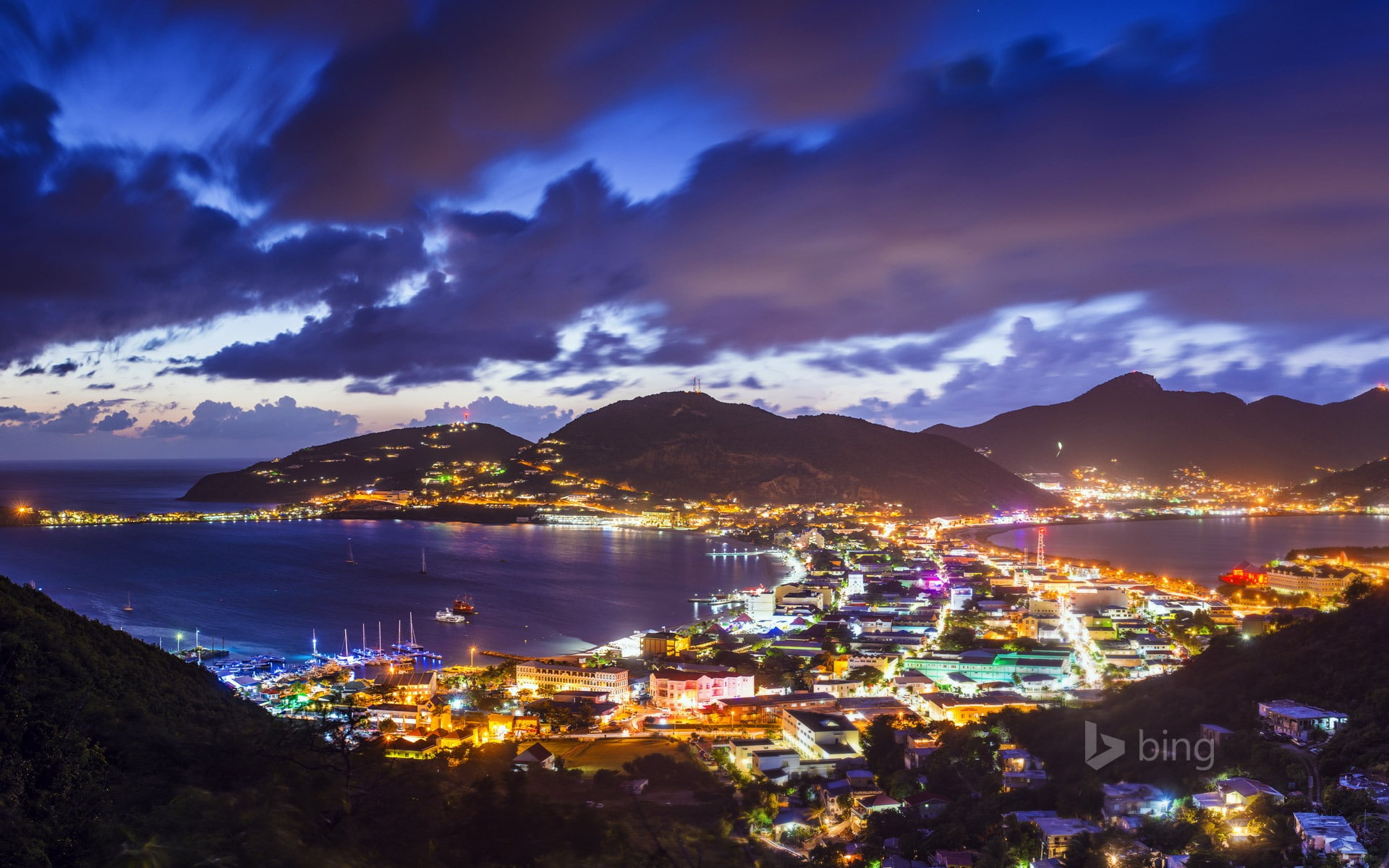 beauty in nature, cloud - sky, night, no people, building, illuminated, reflection, bay, town, water, scenics - nature, sea, lights, building exterior, HD Wallpaper