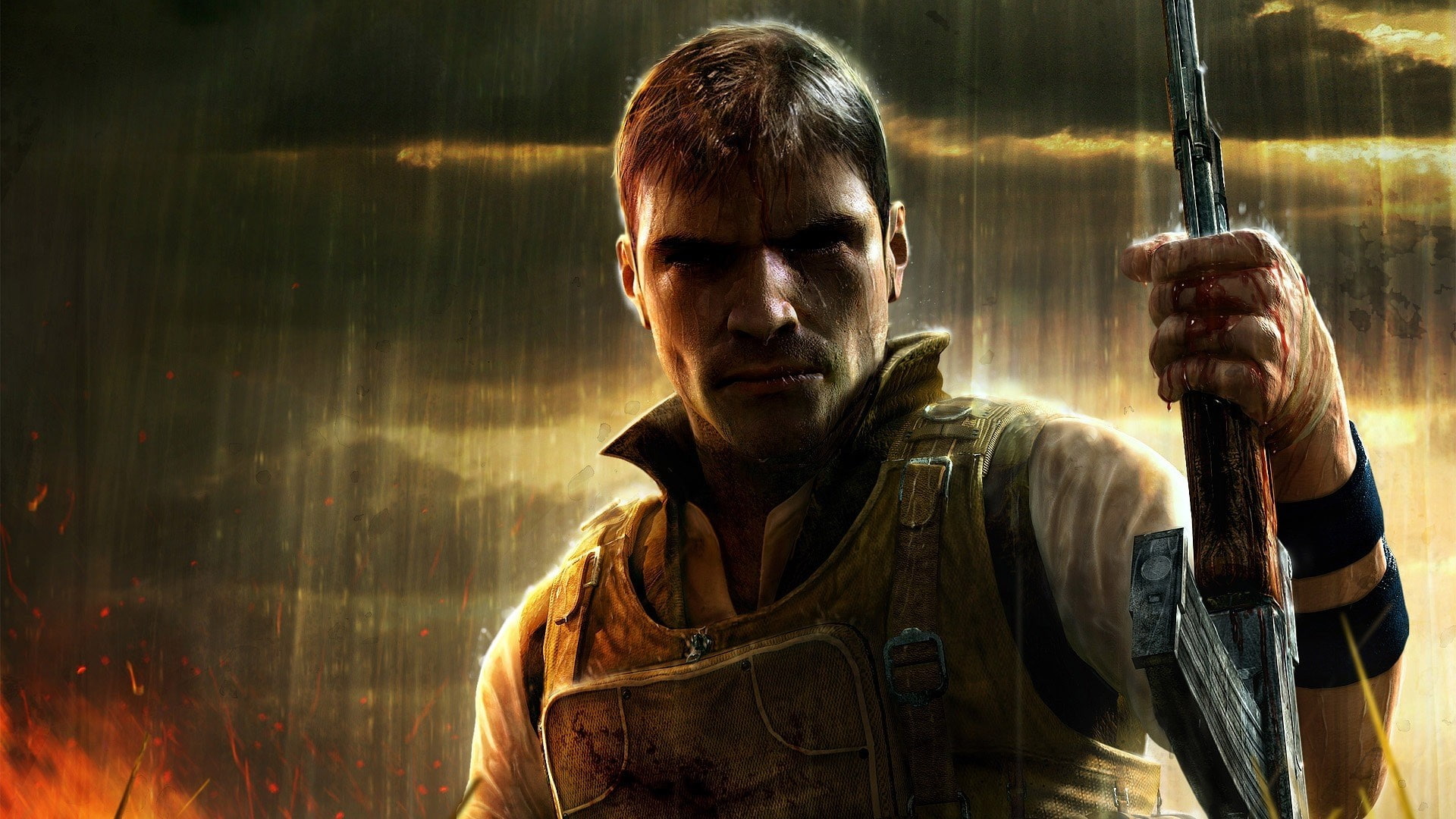 warrior - person, weapon, headshot, Blood, Far cry, aiming, men, security, 1080P, hunter, protection, young adult, one person, holding, adult, portrait, HD Wallpaper