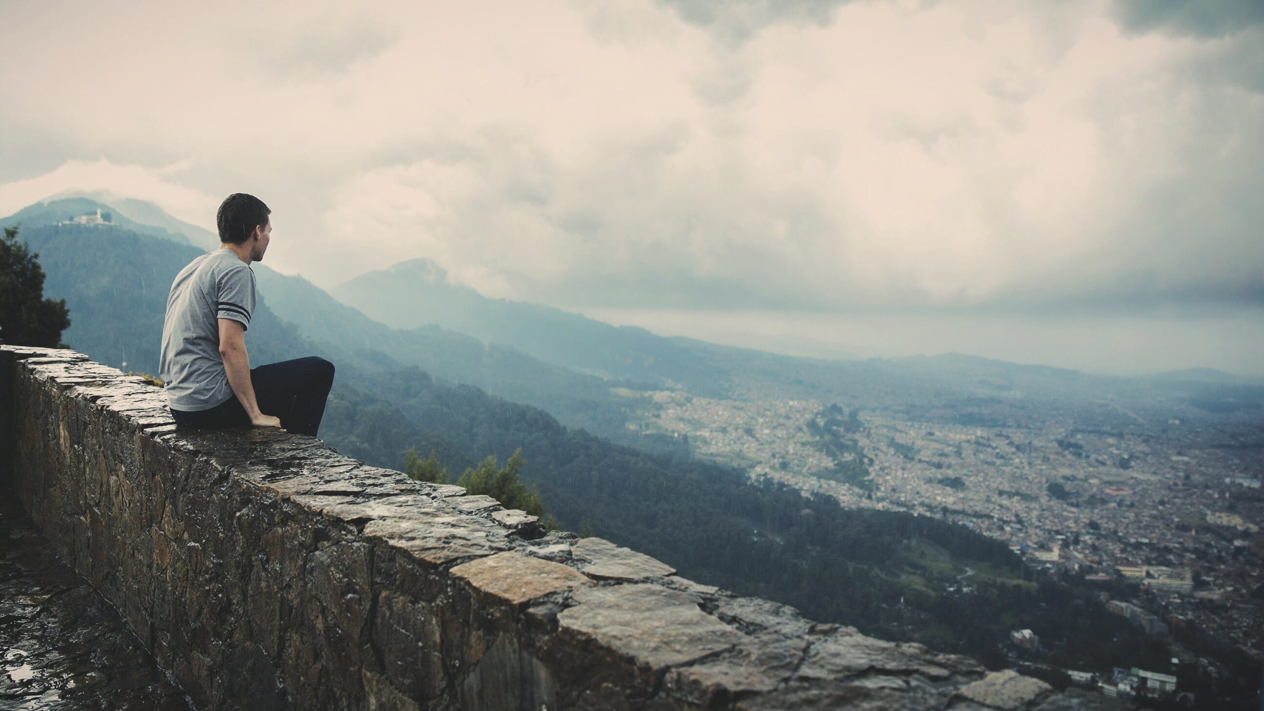 tranquility, real people, sky, man, at the edge of, leisure activity, cloud - sky, far, nature, one person, environment, men, dom, view, lifestyle, mountain, HD Wallpaper