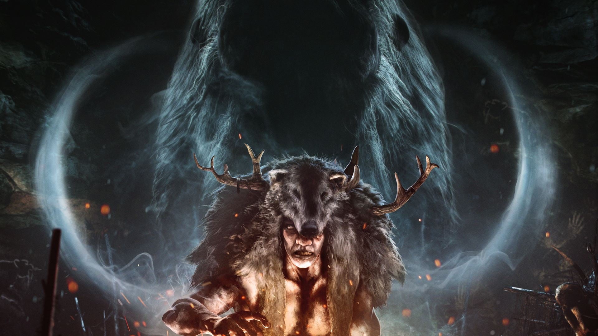1080P, Shaman, Ubisoft, fire, plemya, skin, look, mammoth, spirit, Far Cry Primal, smoke, horns, ritual, HD Wallpaper