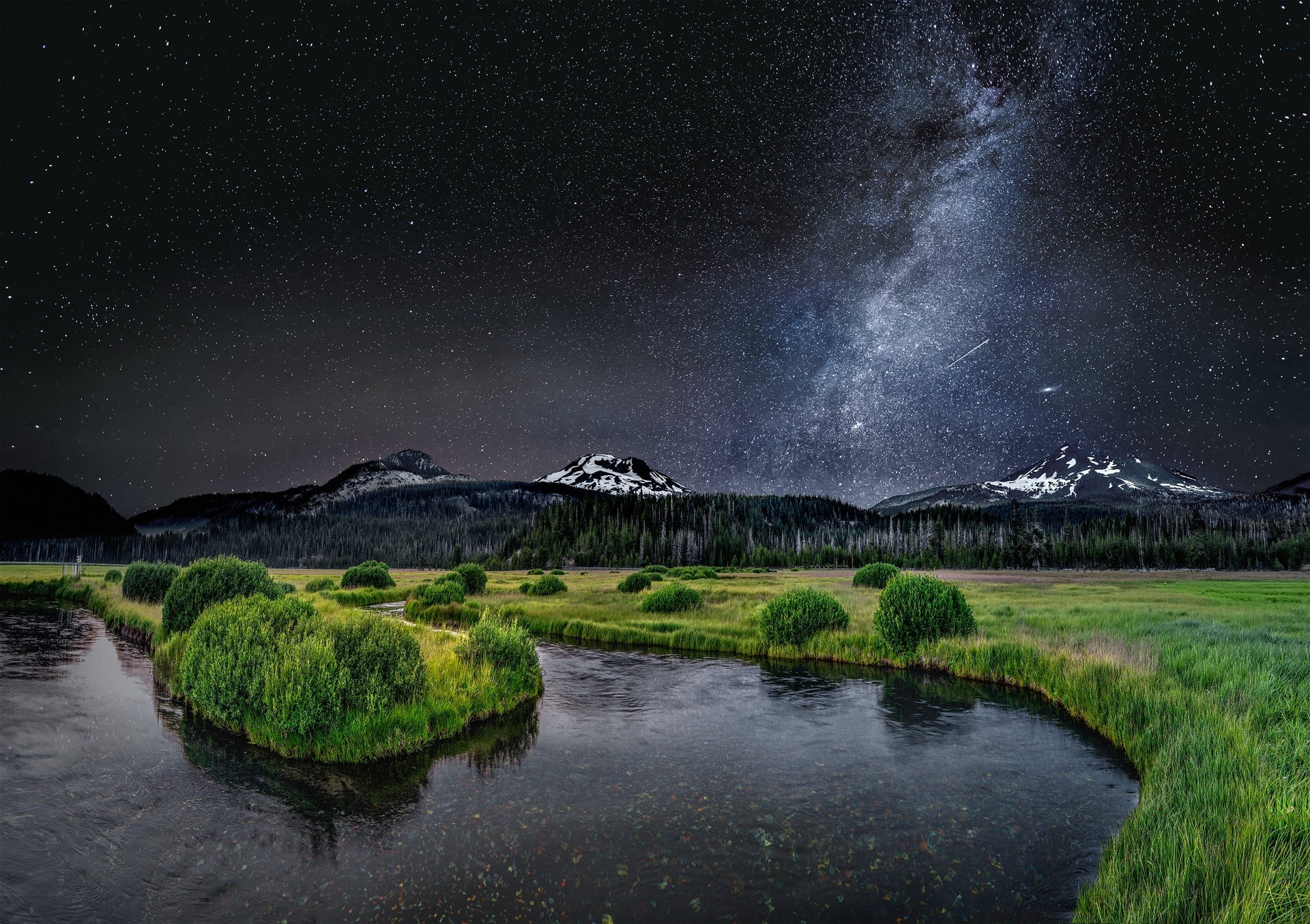 1080P, star - space, tranquility, stars, lake, astronomy, star, landscape, nature, lawn, no people, scenics - nature, space, water, night, environment, HD Wallpaper