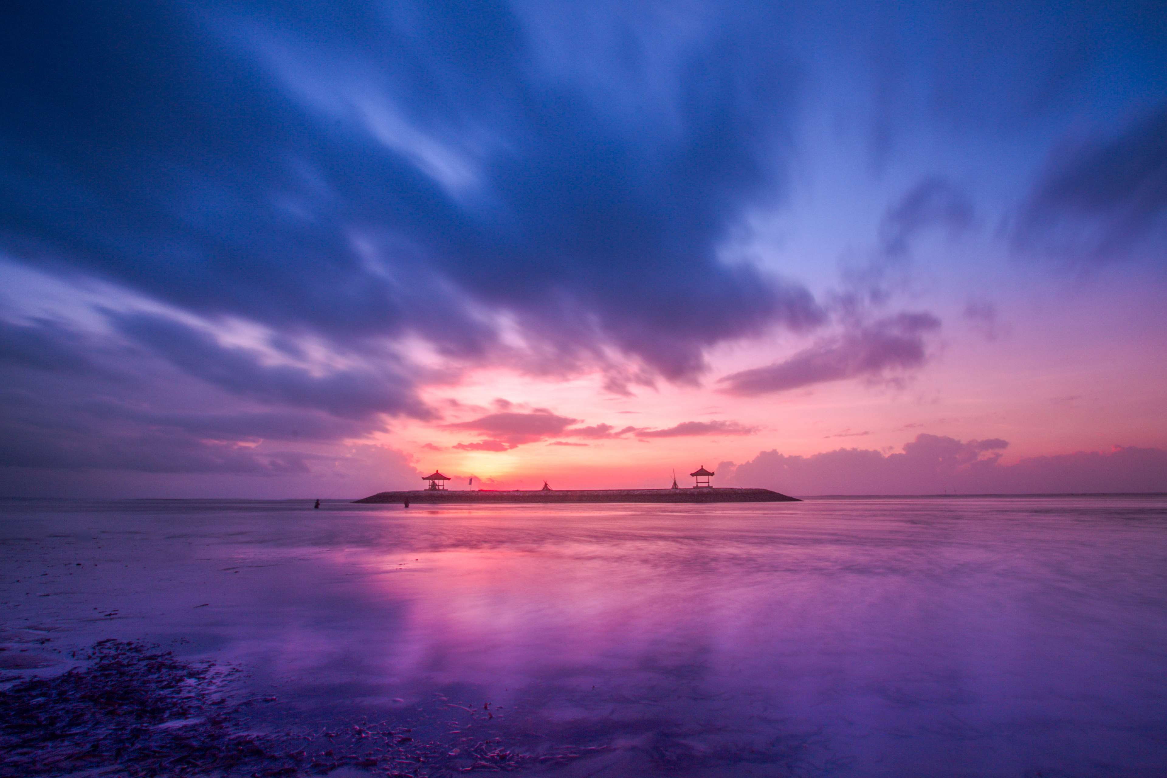 lagoon, scenics - nature, dusk, sunset, sea, no people, nature, tranquil scene, horizon, horizon over water, water, purple, romantic sky, indonesia, landscape, HD Wallpaper