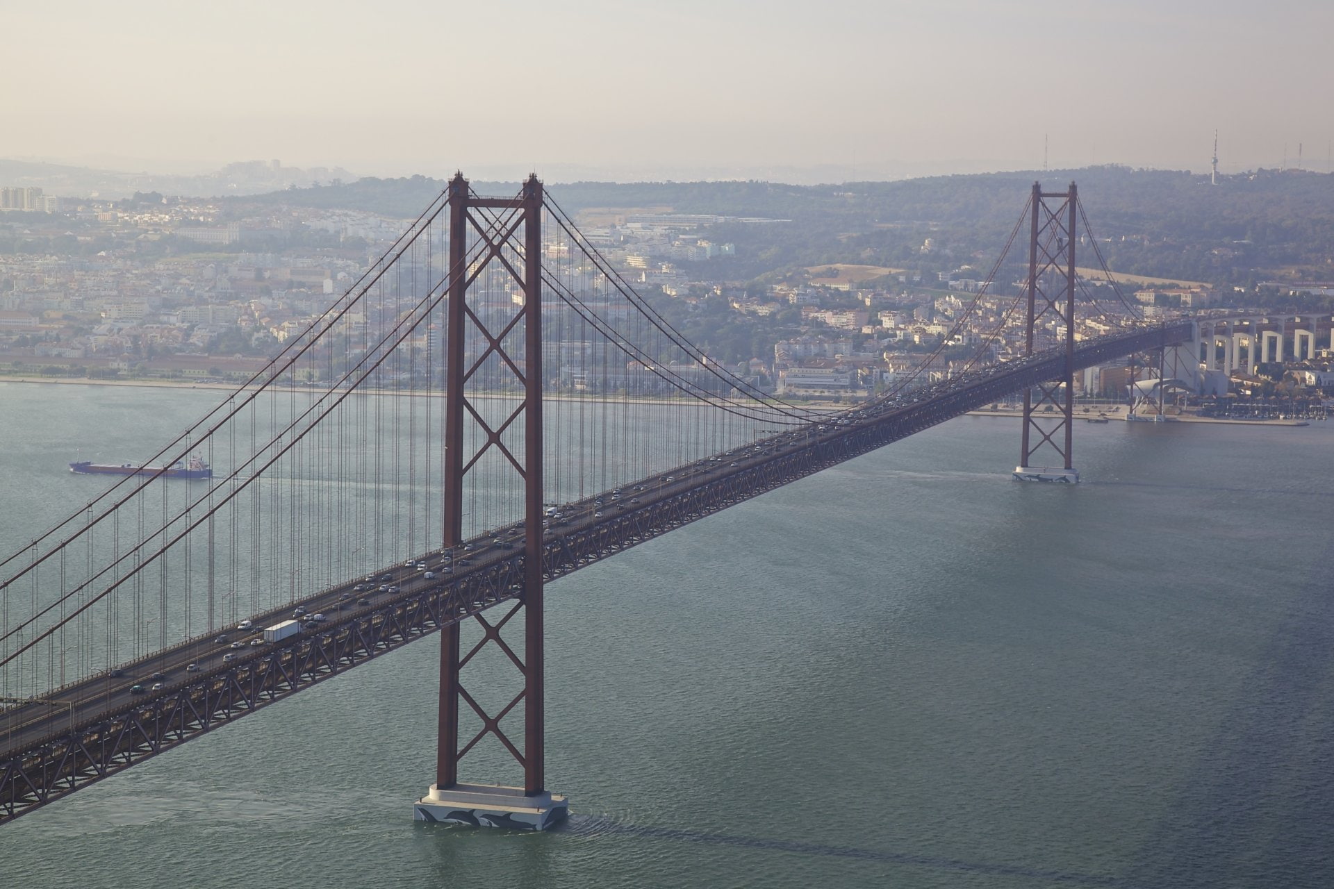 Almada, Portugal, Tagus river, Tagus, Bridges, Bridge, 1080P, 25 de Abril Bridge, River, HD Wallpaper