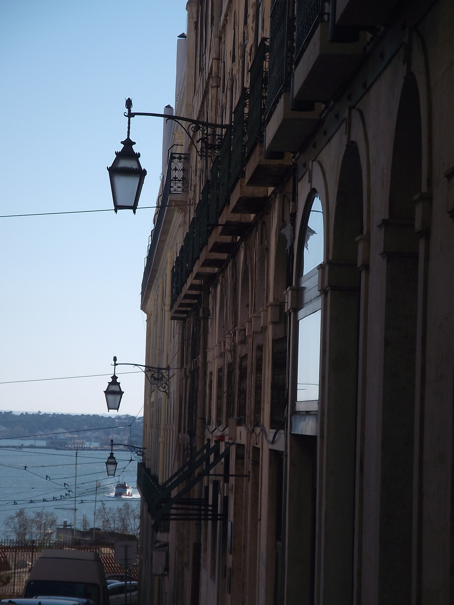 tagus river, street, nature, sky, day, lighting equipment, clear sky, lisbon, gas light, no people, residential district, light, building, built structure, Phone HD Wallpaper