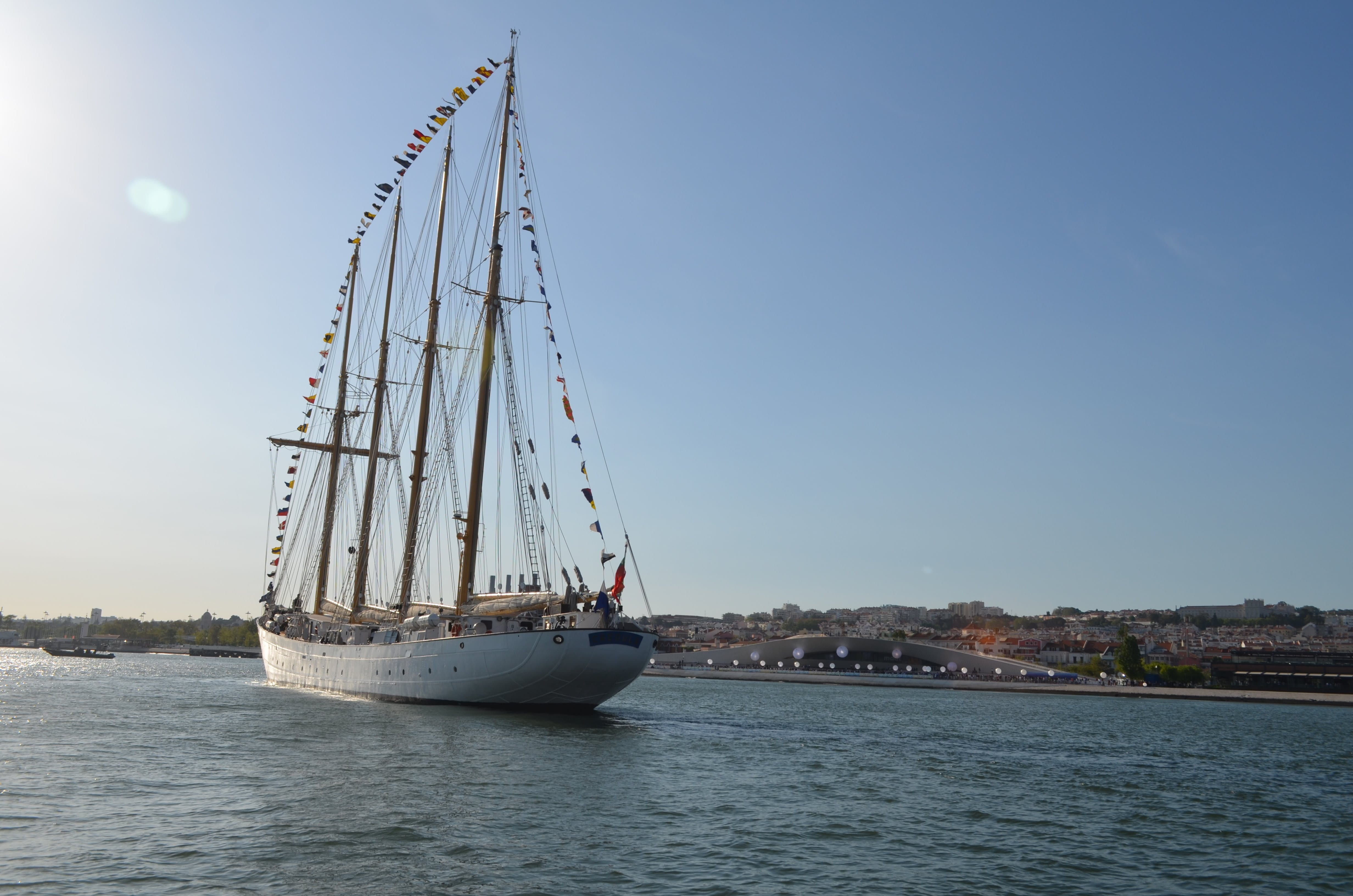history, water, boat, 4K, travel, sailing ship, passenger craft, tourism, sea, white, lisbon, transportation, mode of transportation, nature, pole, masts, HD Wallpaper