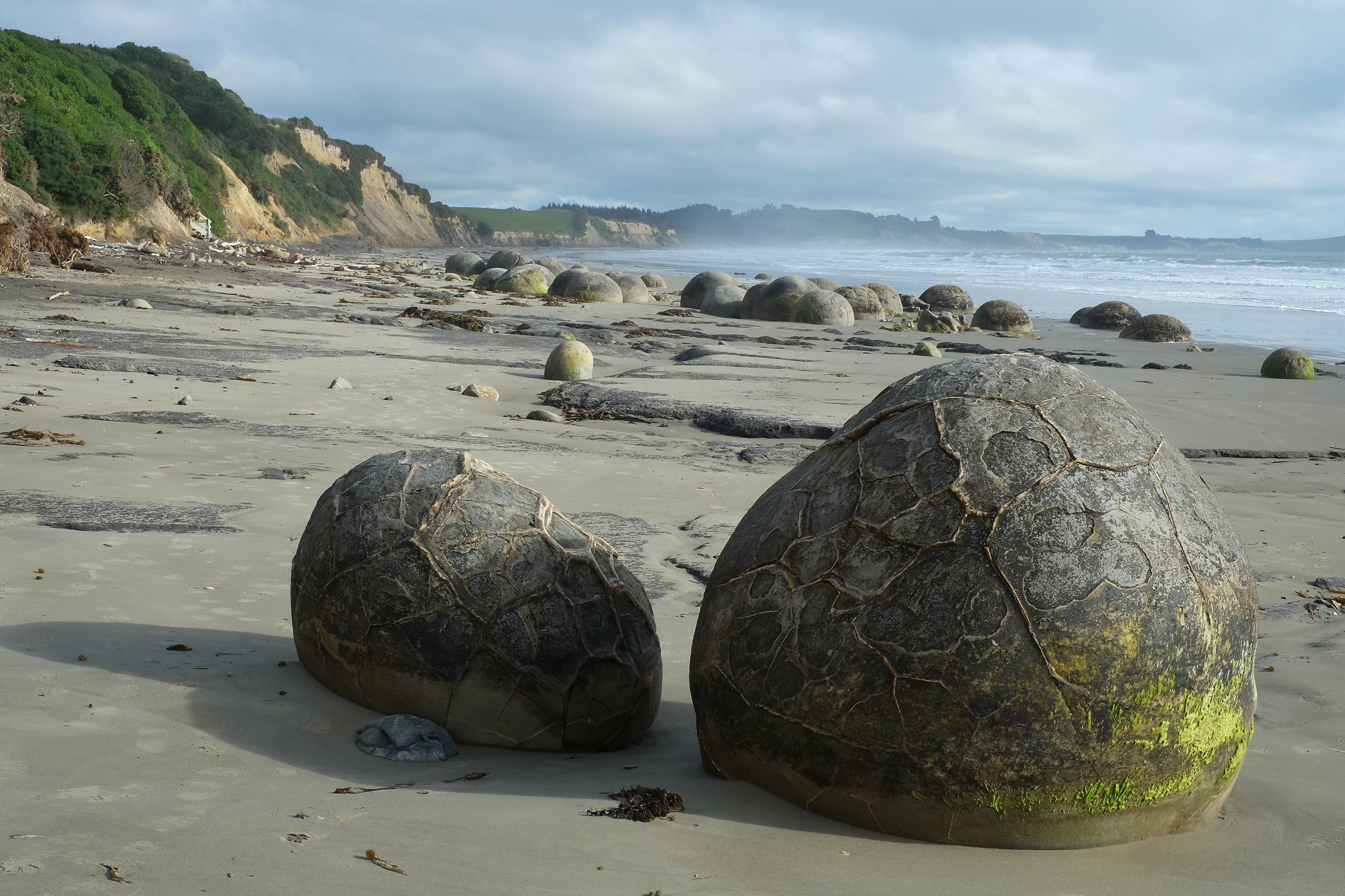 geology, ocean, landscape, coast, moeraki, sand, day, rock, coastal, no people, beauty in nature, beach, 4K, idyllic, nature, seascape, scenics - nature, HD Wallpaper