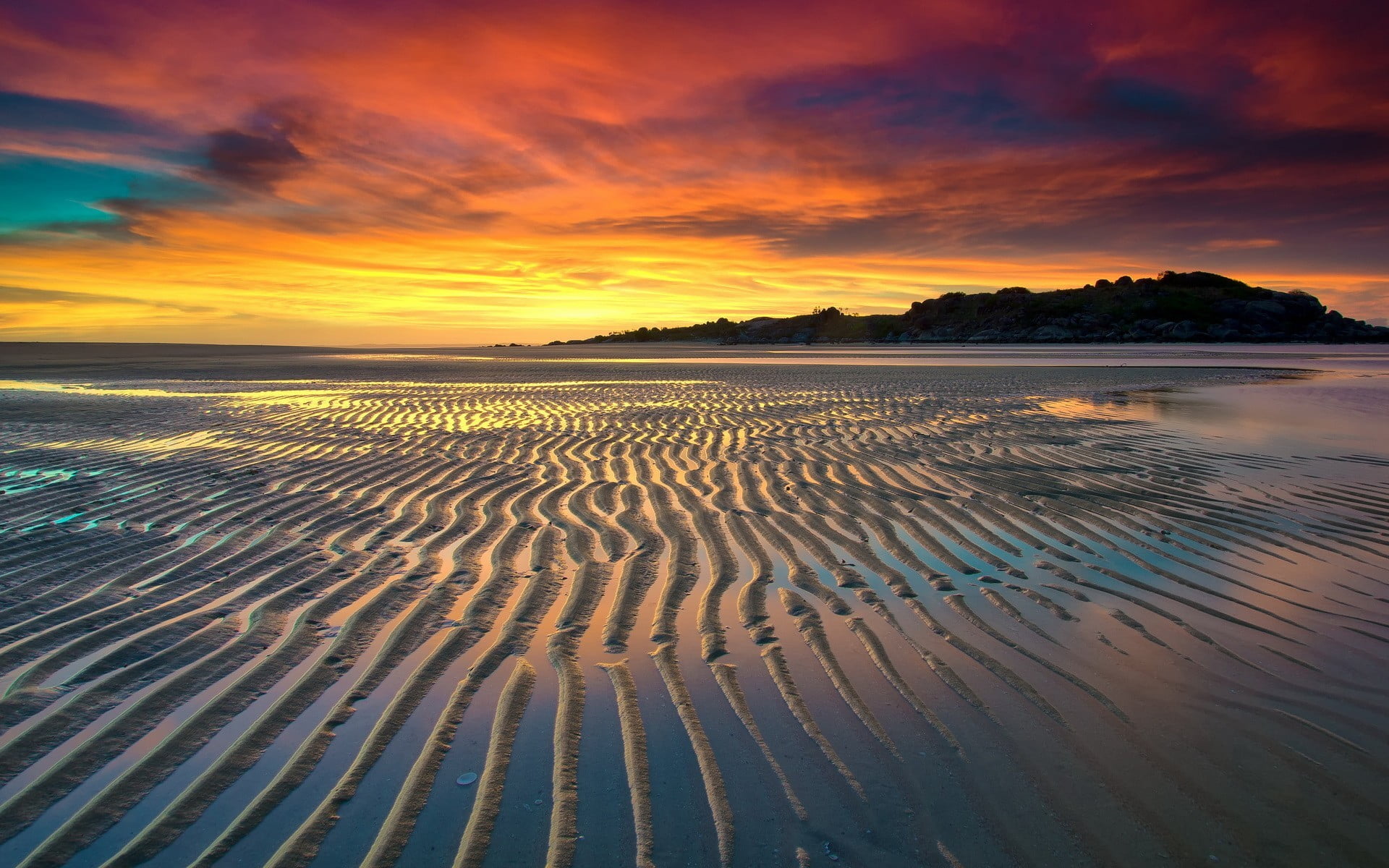 low tide, clouds, outdoors, cloud - sky, scenics - nature, hill, environment, romantic sky, sea, lagoon, beach, horizon, water, land, tranquil scene, sunset, HD Wallpaper